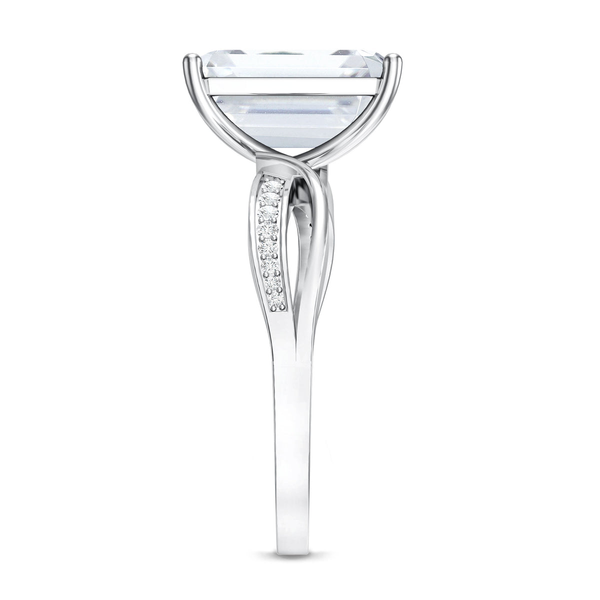 IGI Certified 4 Carat Lab Grown Diamond Emerald Cut Engagement Ring with Crossover Shank Lab - ( E-VS1 ) - Rosec Jewels