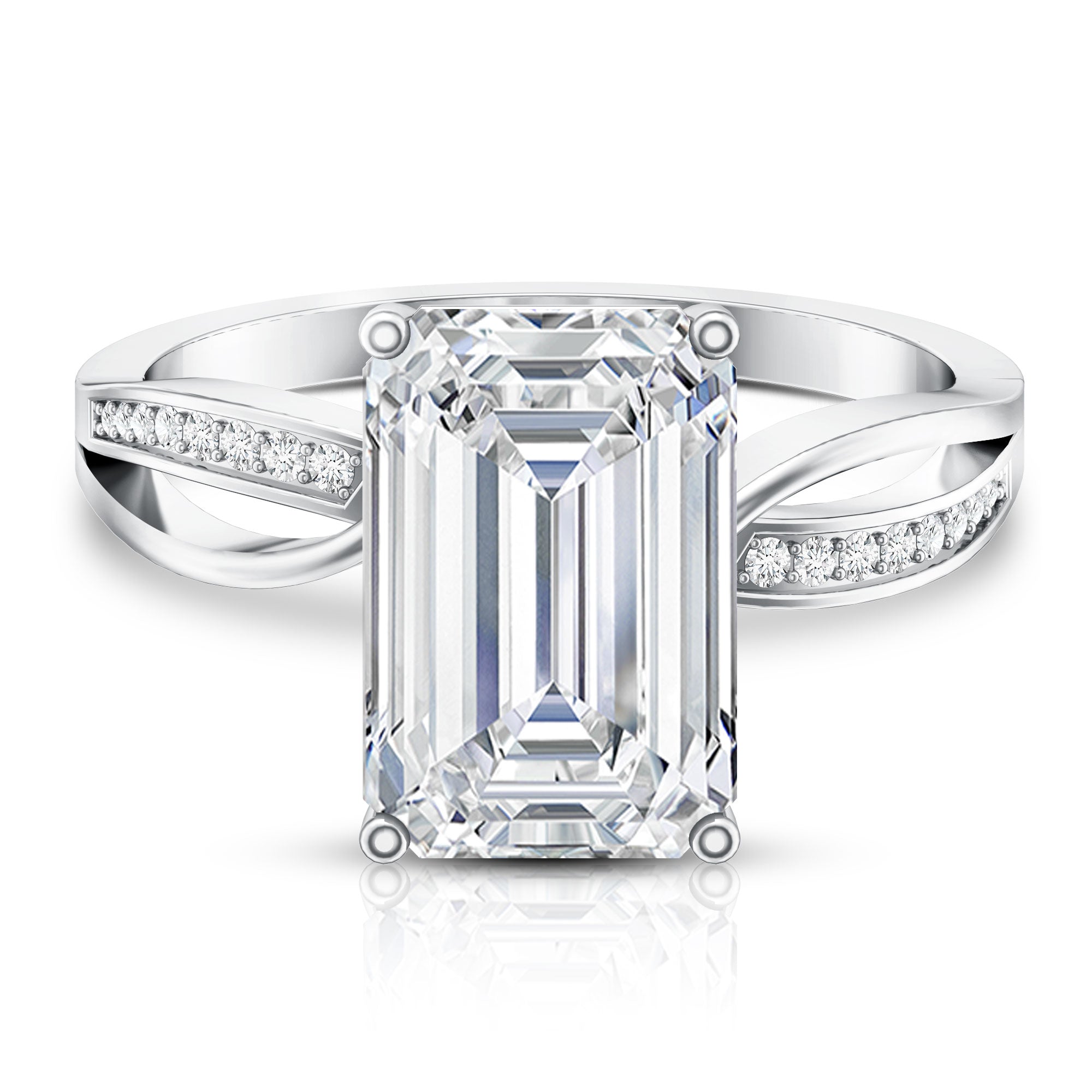 Huge 5 Carat Emerald Cut Lab Grown Diamond Infinity Band Engagement Ring with IGI Certificate Lab - ( E-VS1 ) - Rosec Jewels