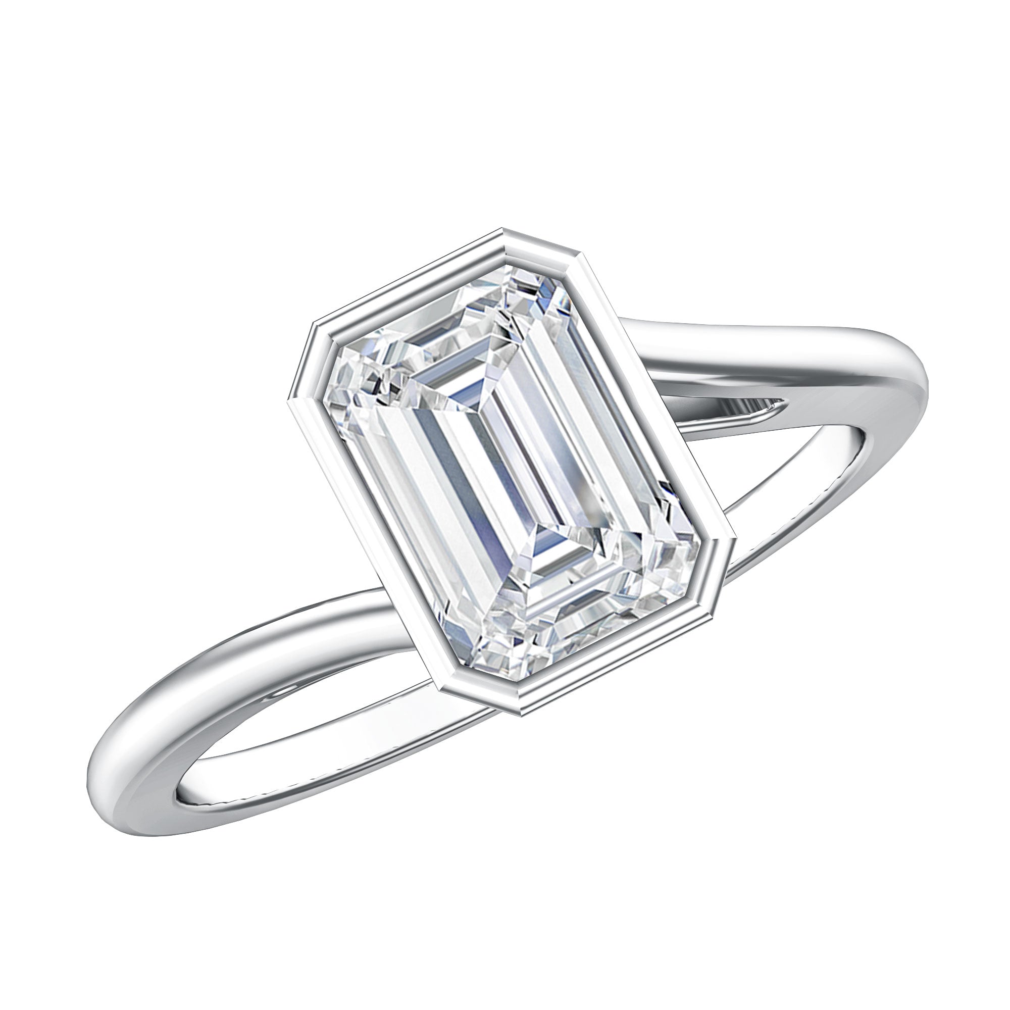 Solitaire 2 Carat Lab Grown Emerald Cut Diamond Bypass Engagement Ring IGI Certified Lab - ( E-VS1 ) - Rosec Jewels