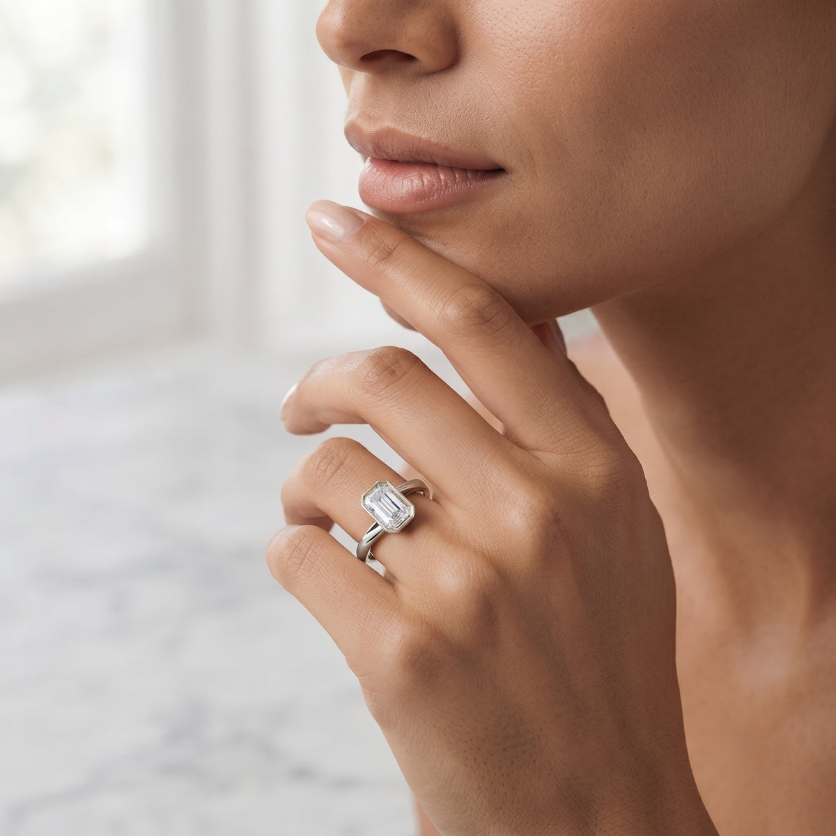 Solitaire 2 Carat Lab Grown Emerald Cut Diamond Bypass Engagement Ring IGI Certified Lab - ( E-VS1 ) - Rosec Jewels