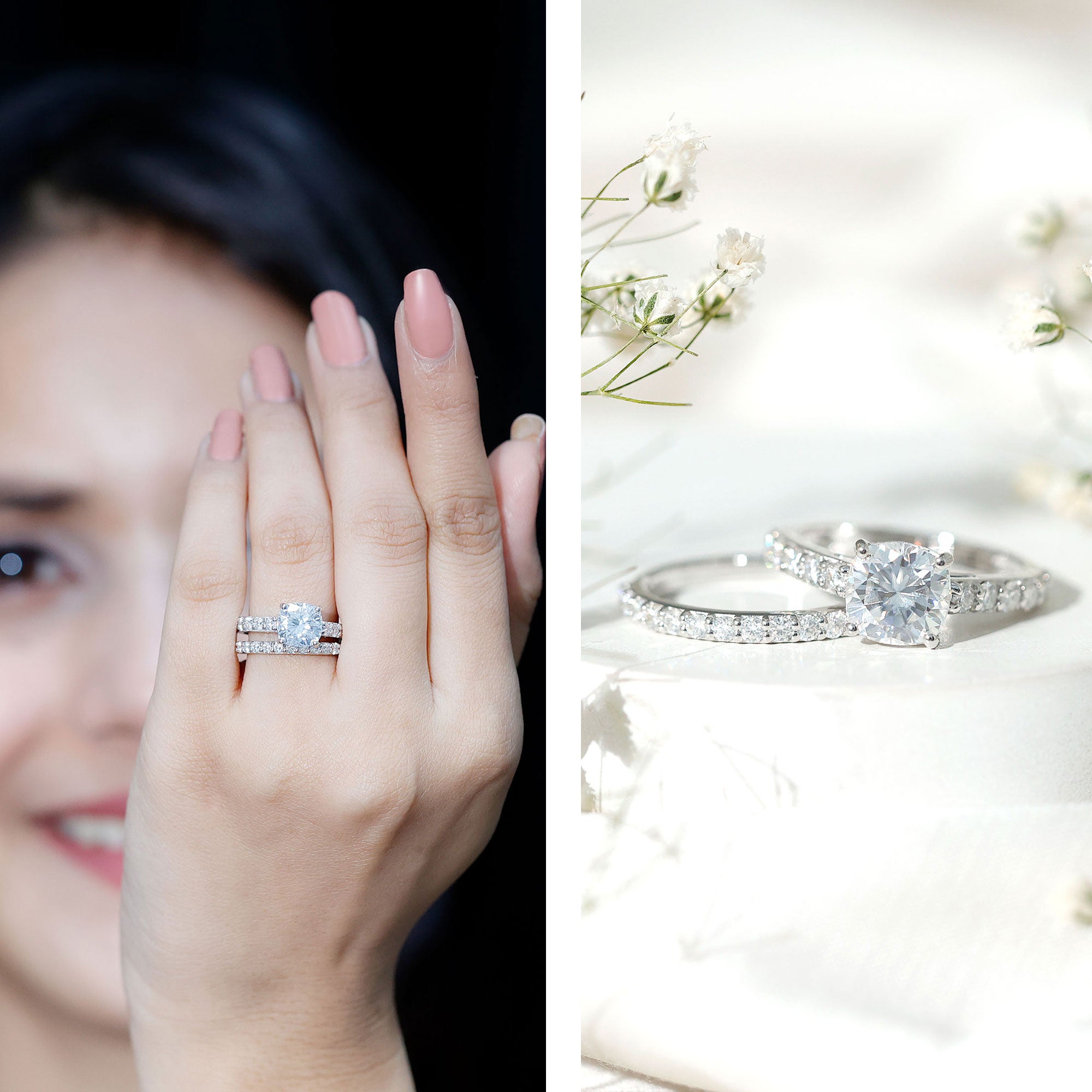 Cushion Cut 2 Carat Lab Grown Diamond Bridal Ring Set with IGI Certificate Lab - ( E-VS1 ) - Rosec Jewels