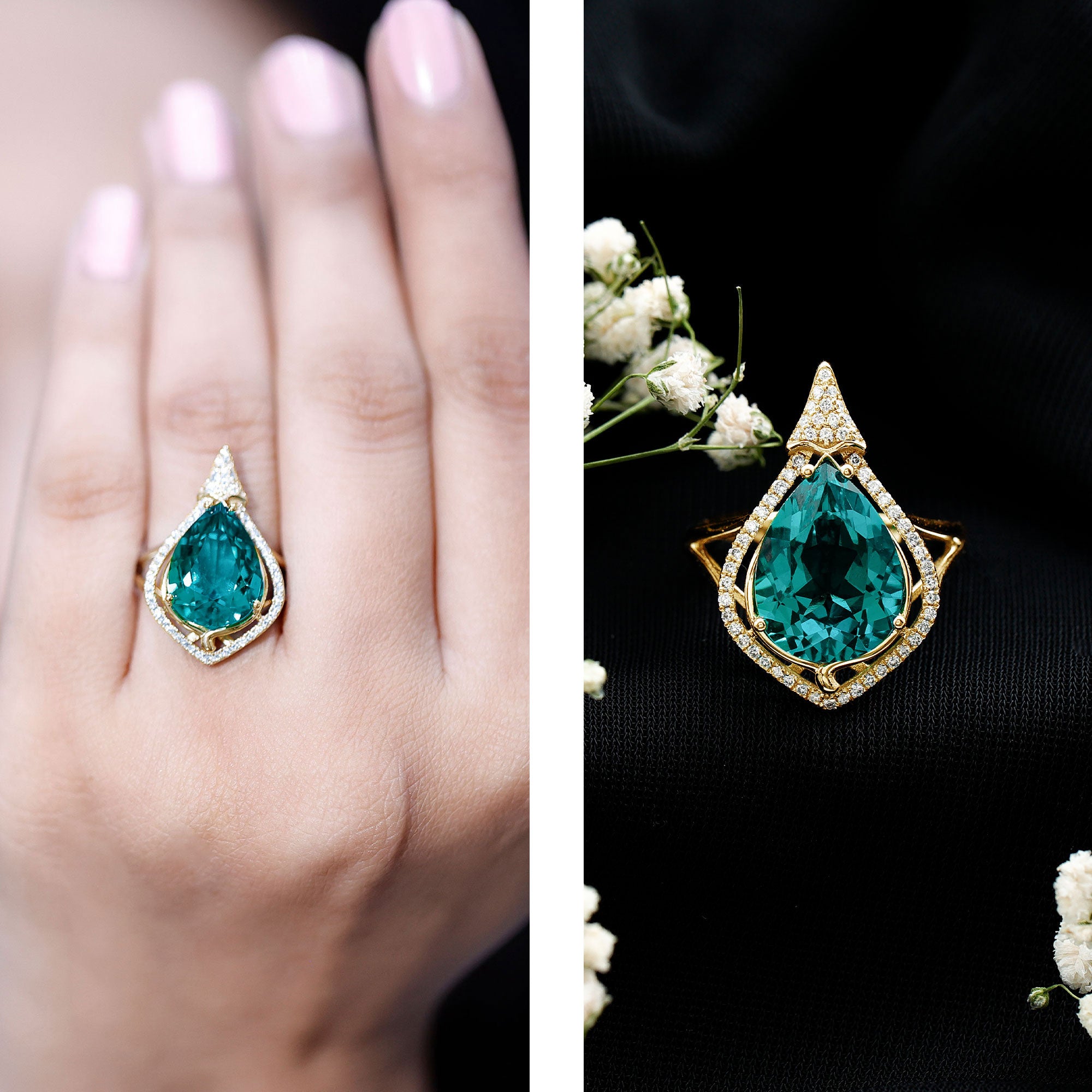 Vintage Inspired 2.5 Carat Lab Grown Emerald and Diamond Statement Engagement Ring AAAA - Rosec Jewels