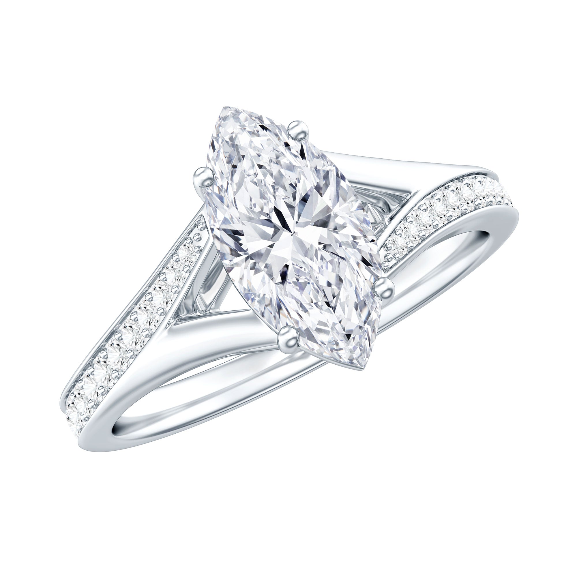 IGI Certified 1 Carat Marquise Lab Grown Diamond Engagement Ring with Split Shank Lab - ( E-VS1 ) - Rosec Jewels
