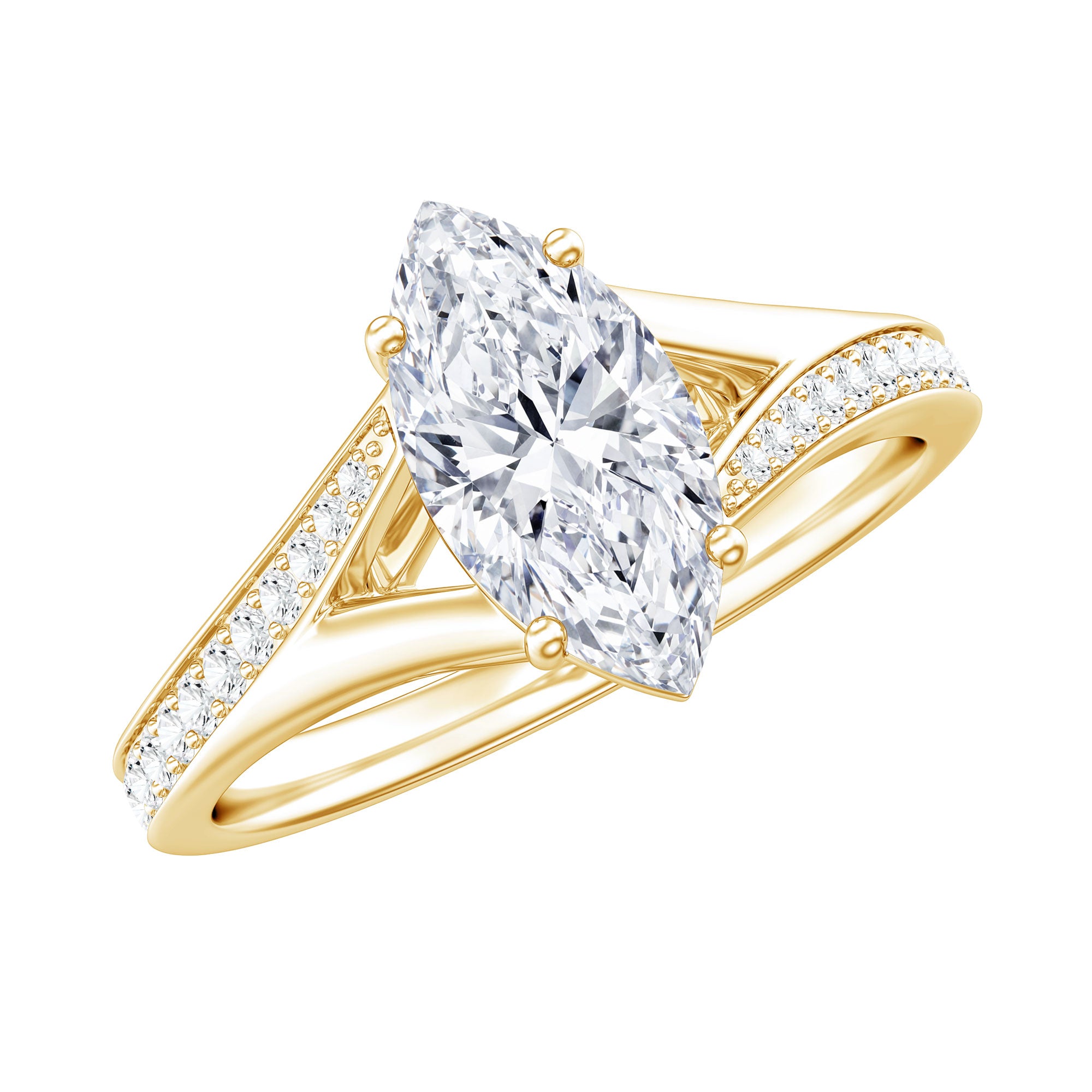 IGI Certified 1 Carat Marquise Lab Grown Diamond Engagement Ring with Split Shank Lab - ( E-VS1 ) - Rosec Jewels