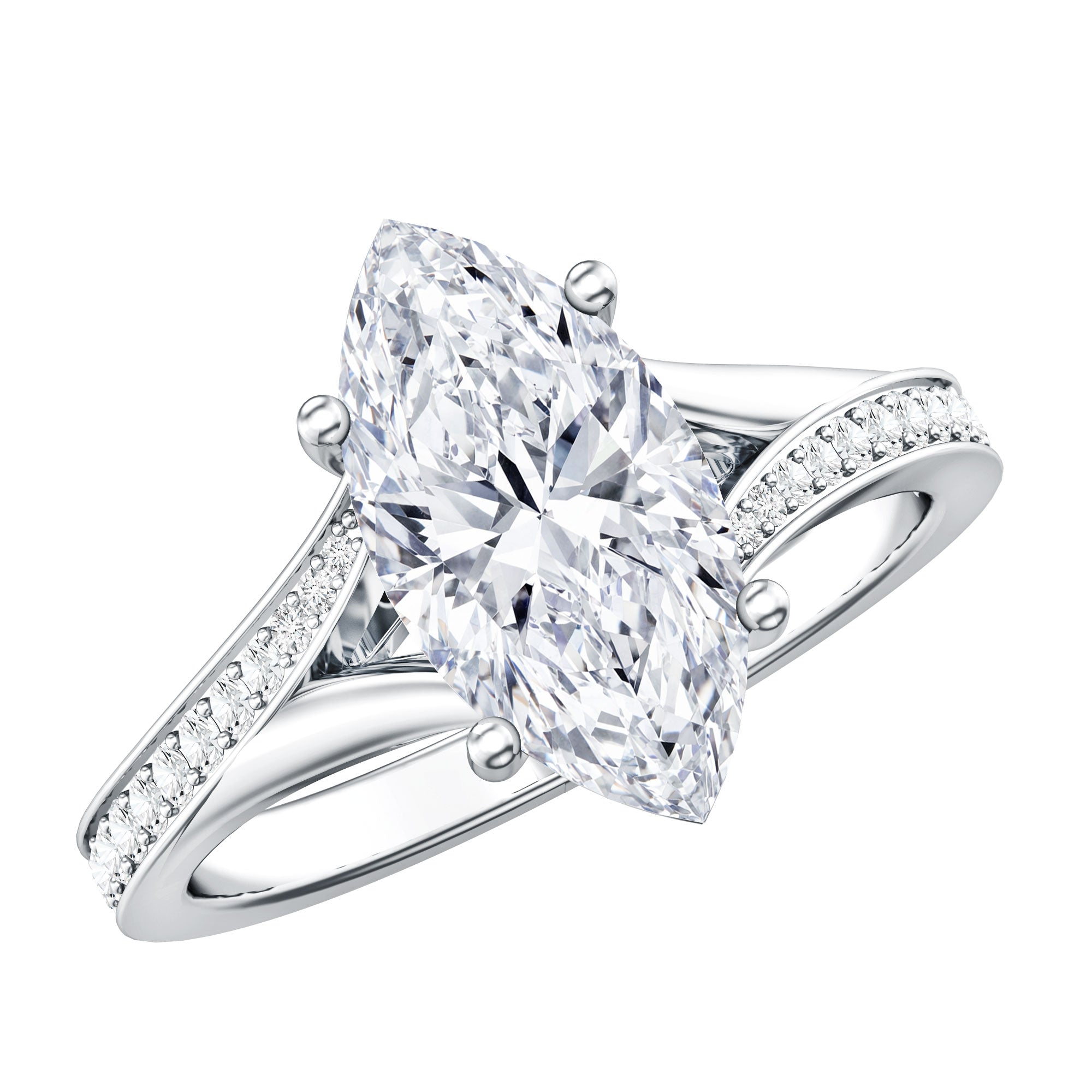 2 Carat IGI Certified Lab Grown Diamond Marquise Engagement Ring with Split Shank Lab - ( E-VS1 ) - Rosec Jewels