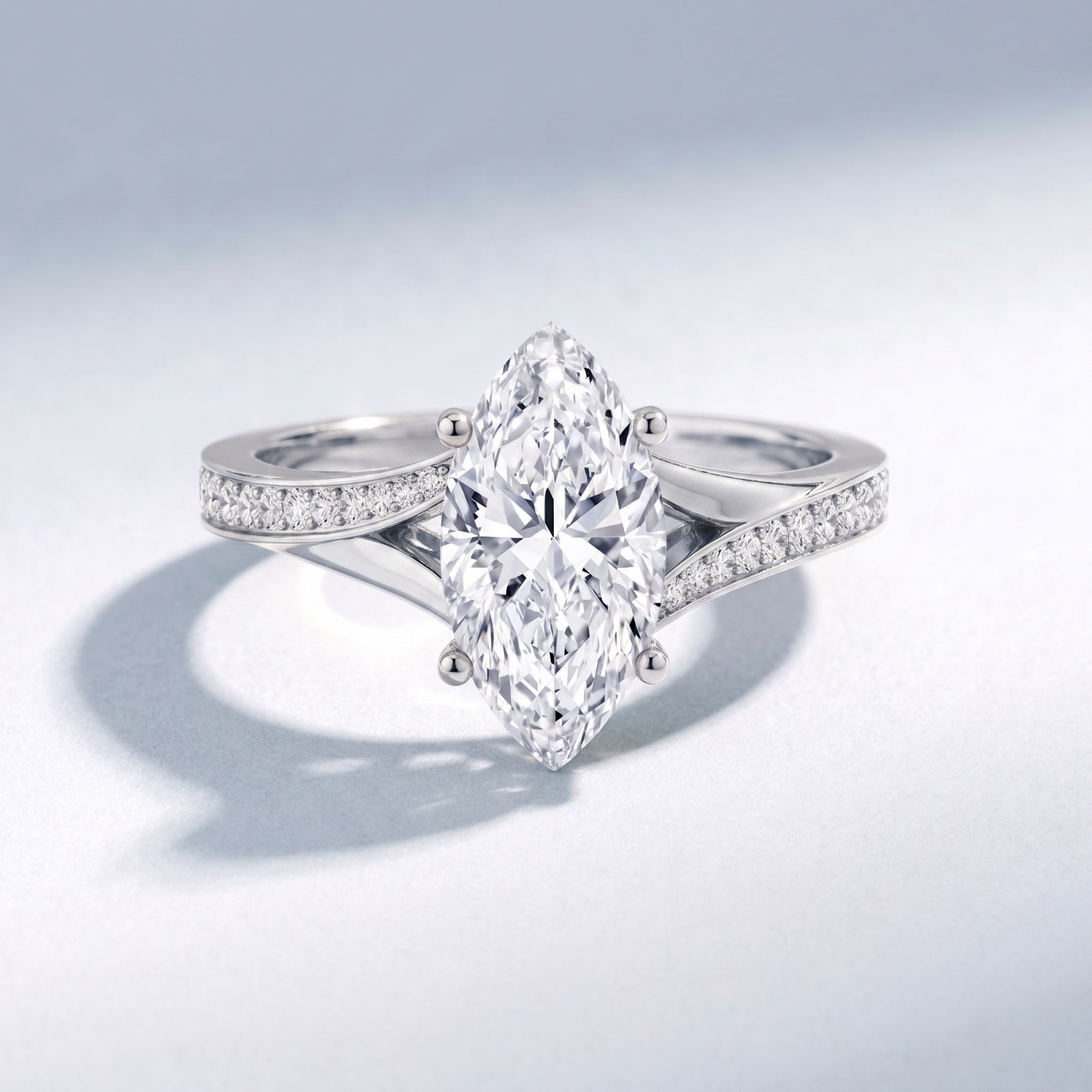 2 Carat IGI Certified Lab Grown Diamond Marquise Engagement Ring with Split Shank Lab - ( E-VS1 ) - Rosec Jewels