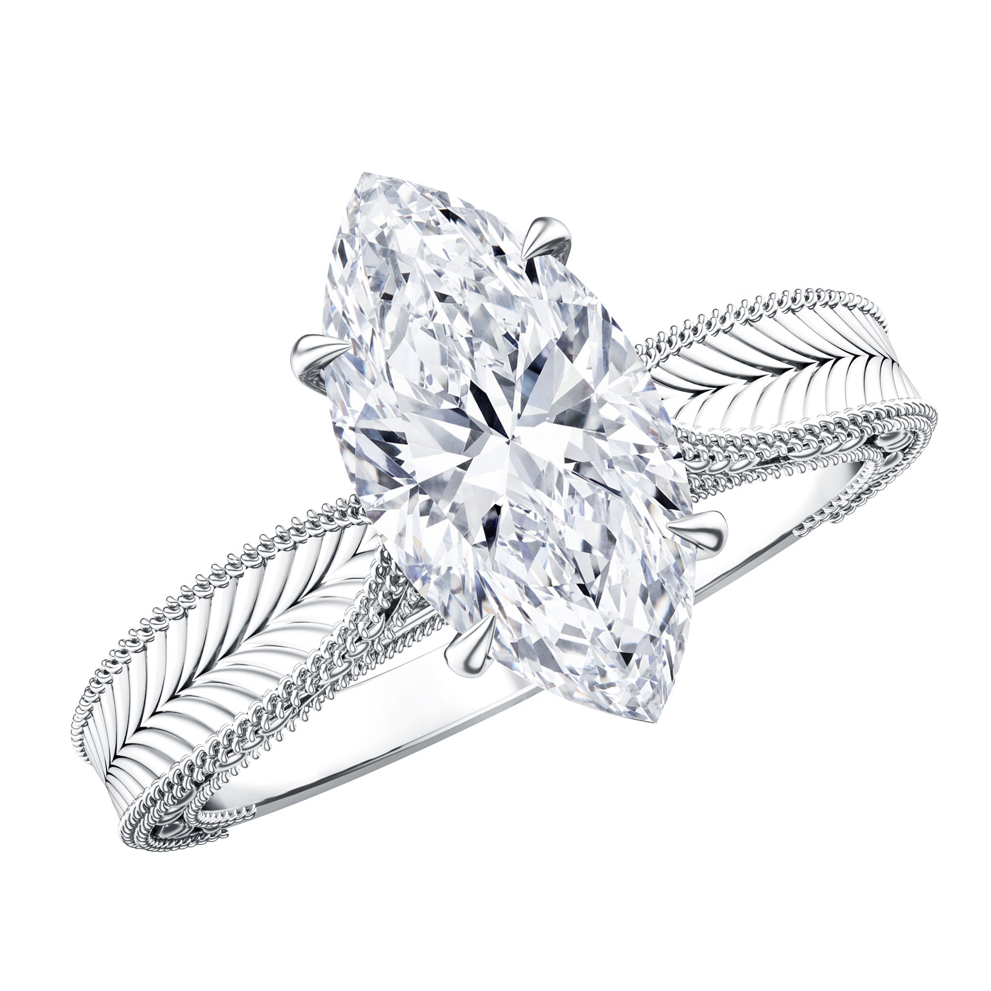 IGI Certified Antique Looking 2 Carat Marquise Lab Diamond Engagement Ring with Engraved Shank Lab - ( E-VS1 ) - Rosec Jewels