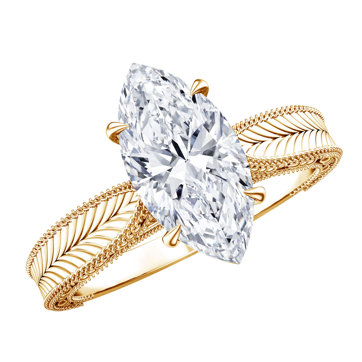 IGI Certified Antique Looking 2 Carat Marquise Lab Diamond Engagement Ring with Engraved Shank Lab - ( E-VS1 ) - Rosec Jewels