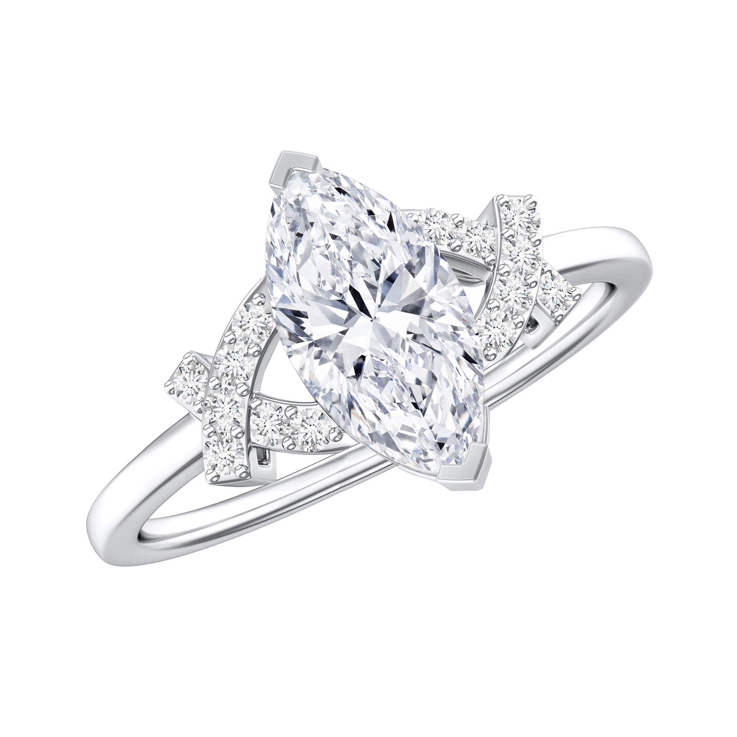 Rosec Jewels-IGI Certified 1 Carat Lab Grown Diamond Marquise Engagement Ring with Split Shank