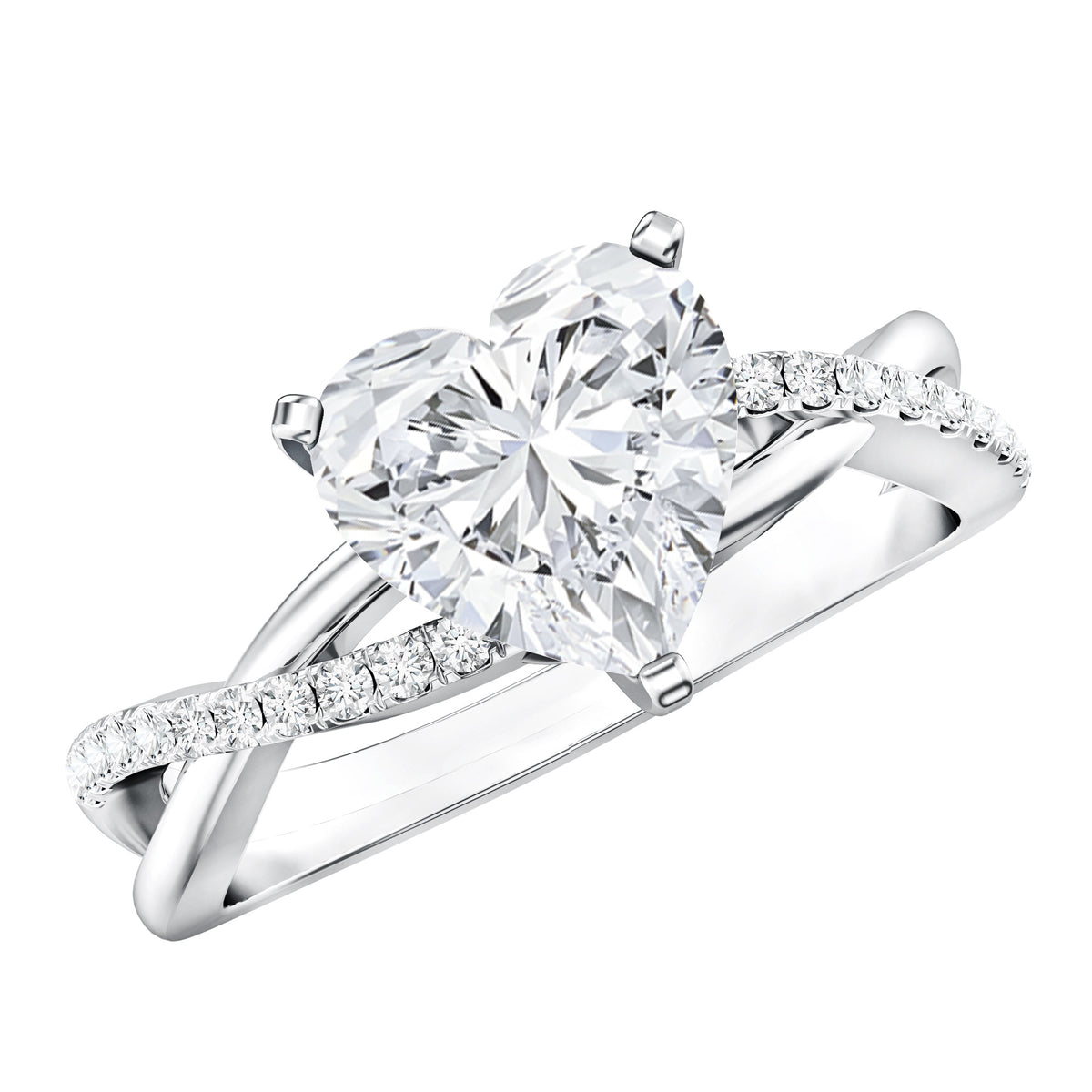 2 Carat Heart Shaped Lab Grown Diamond Crossover Engagement Ring IGI Certified Lab - ( E-VS1 ) - Rosec Jewels