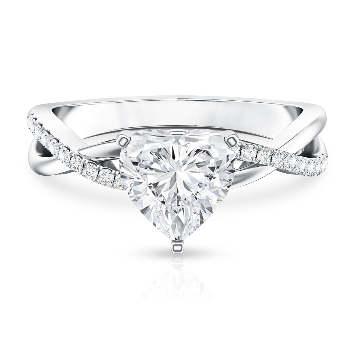 2 Carat Heart Shaped Lab Grown Diamond Crossover Engagement Ring IGI Certified Lab - ( E-VS1 ) - Rosec Jewels