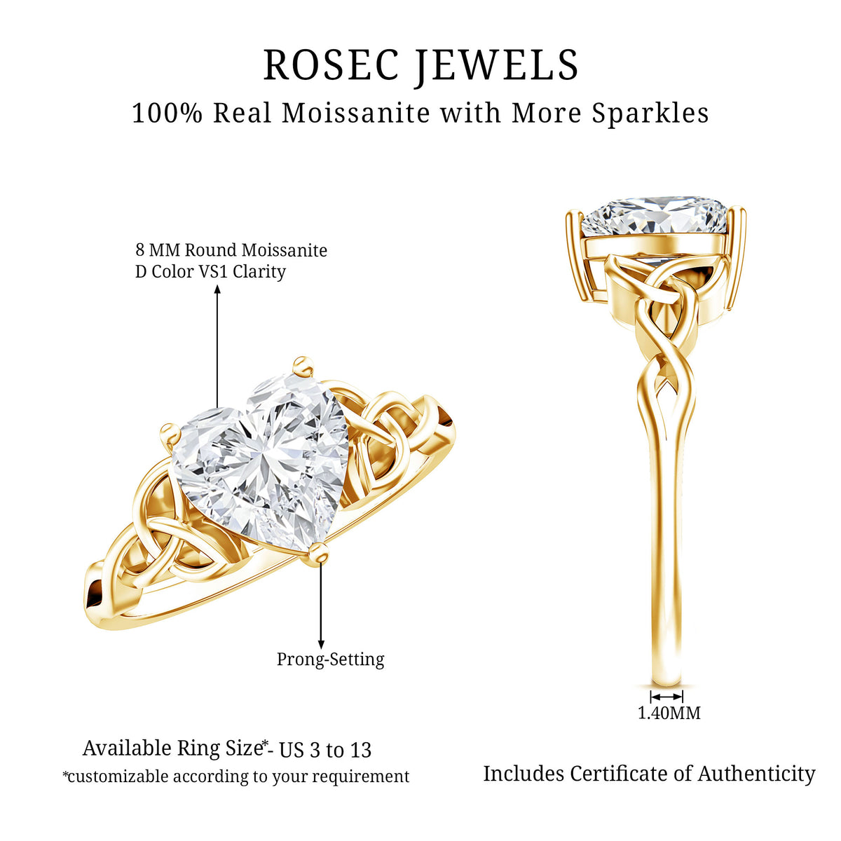 IGI Verified 2 Carat Heart Shape Lab Grown Diamond Celtic Engagement Ring Lab - ( E-VS1 ) - Rosec Jewels