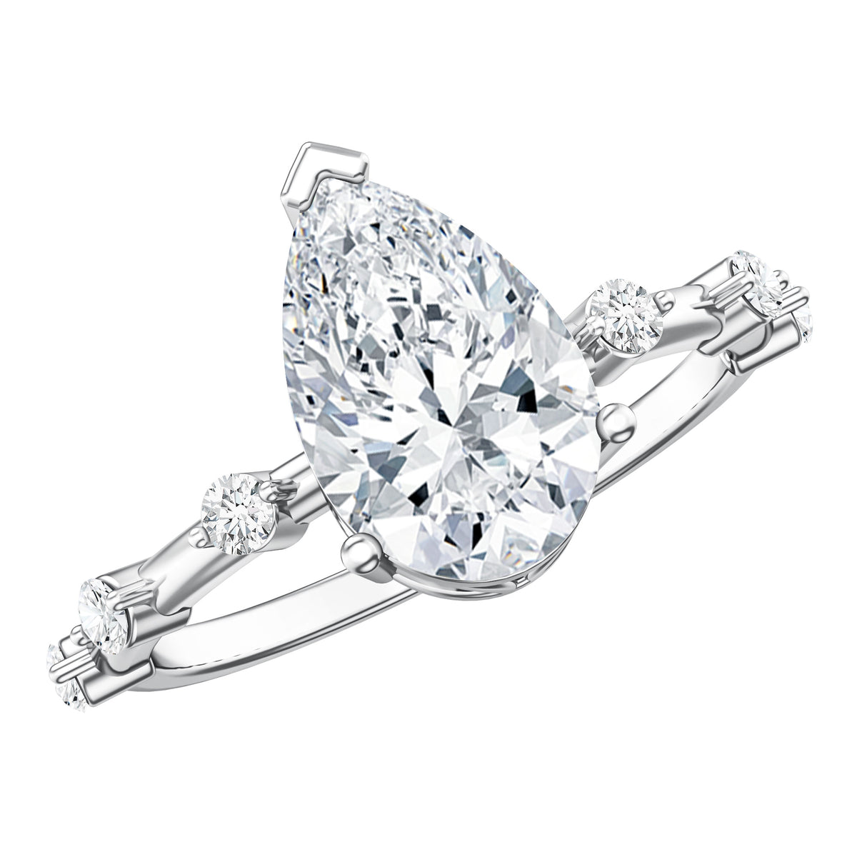 IGI Certified Lab Grown 2 Carat Diamond Teardrop Engagement Ring with Spaced Accent Lab - ( E-VS1 ) - Rosec Jewels