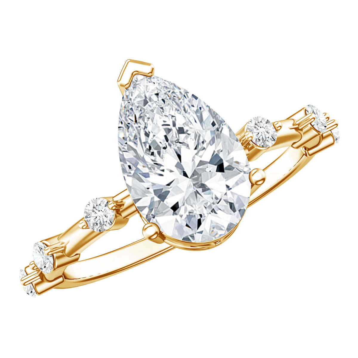 IGI Certified Lab Grown 2 Carat Diamond Teardrop Engagement Ring with Spaced Accent Lab - ( E-VS1 ) - Rosec Jewels