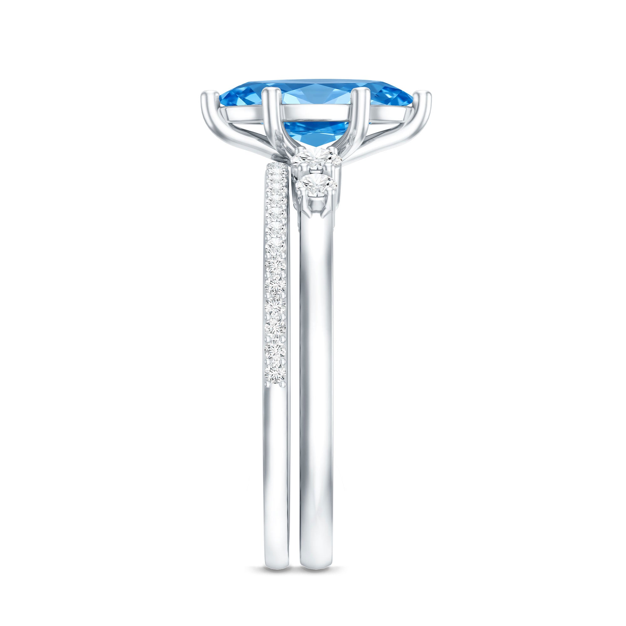 Rosec Jewels-1 Carat Marquise Cut Lab Grown Blue Diamond Solitaire Wedding Ring Set with IGI Certificate