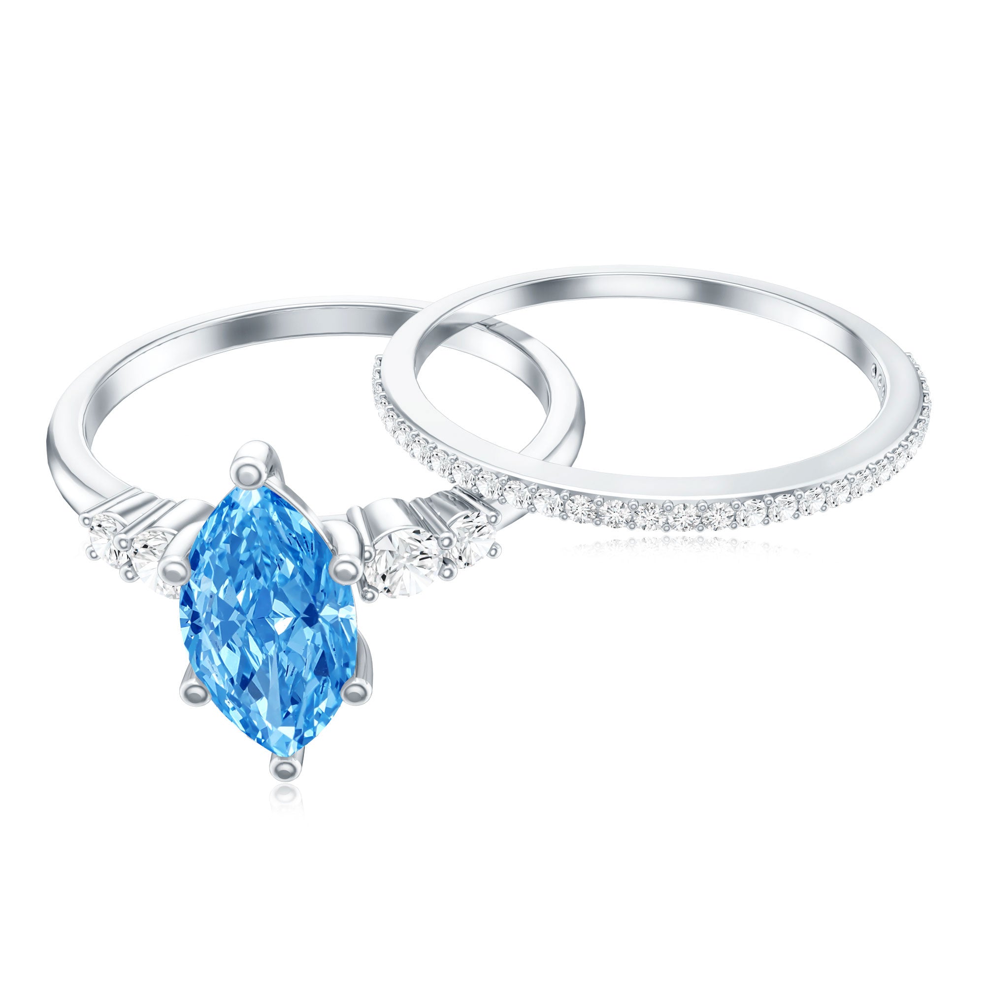 1 Carat Marquise Cut Lab Grown Blue Diamond Solitaire Wedding Ring Set with IGI Certificate Vivid Blue - VS1 - Rosec Jewels