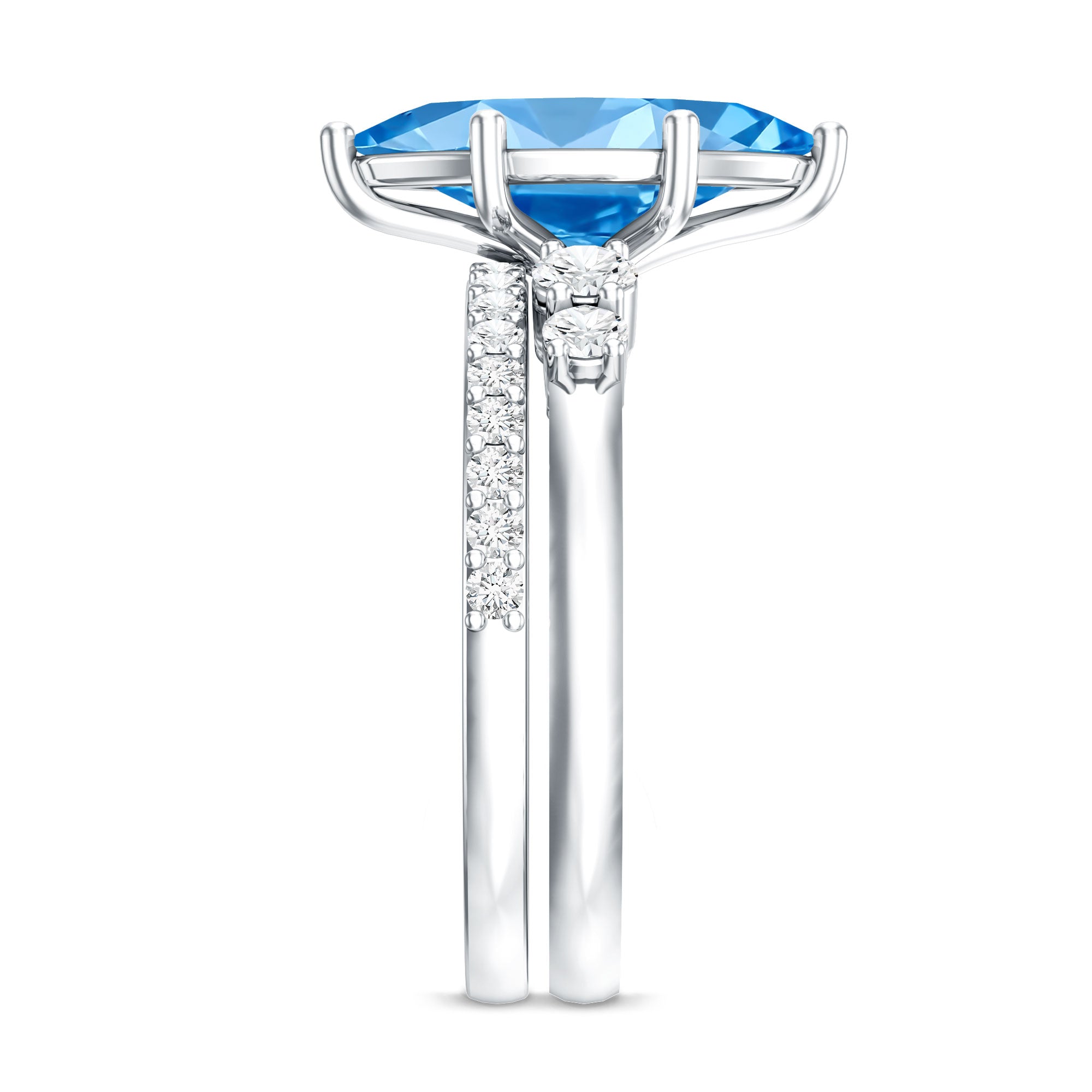 IGI Certified Lab Grown Blue Diamond Marquise Bridal Ring Set 2 Carat Vivid Blue - VS1 - Rosec Jewels