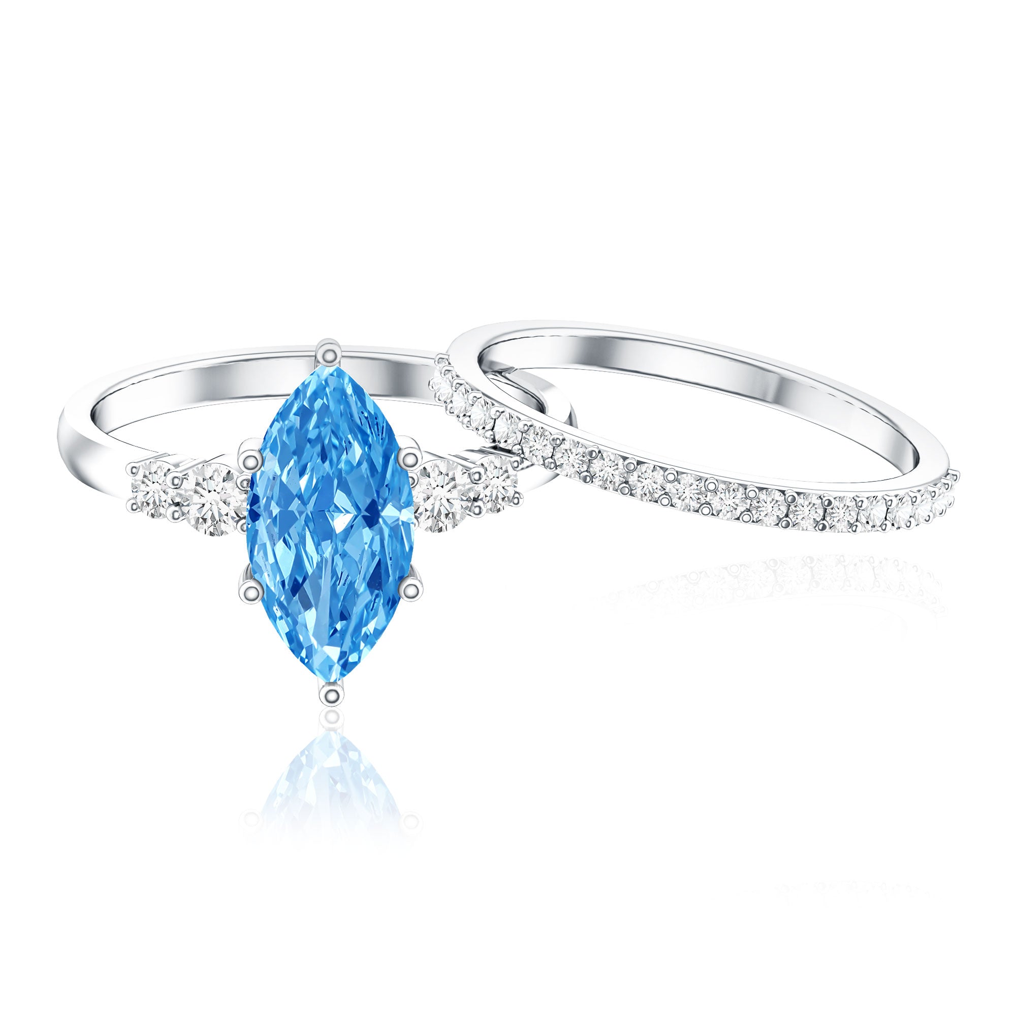 IGI Certified Lab Grown Blue Diamond Marquise Bridal Ring Set 2 Carat Vivid Blue - VS1 - Rosec Jewels
