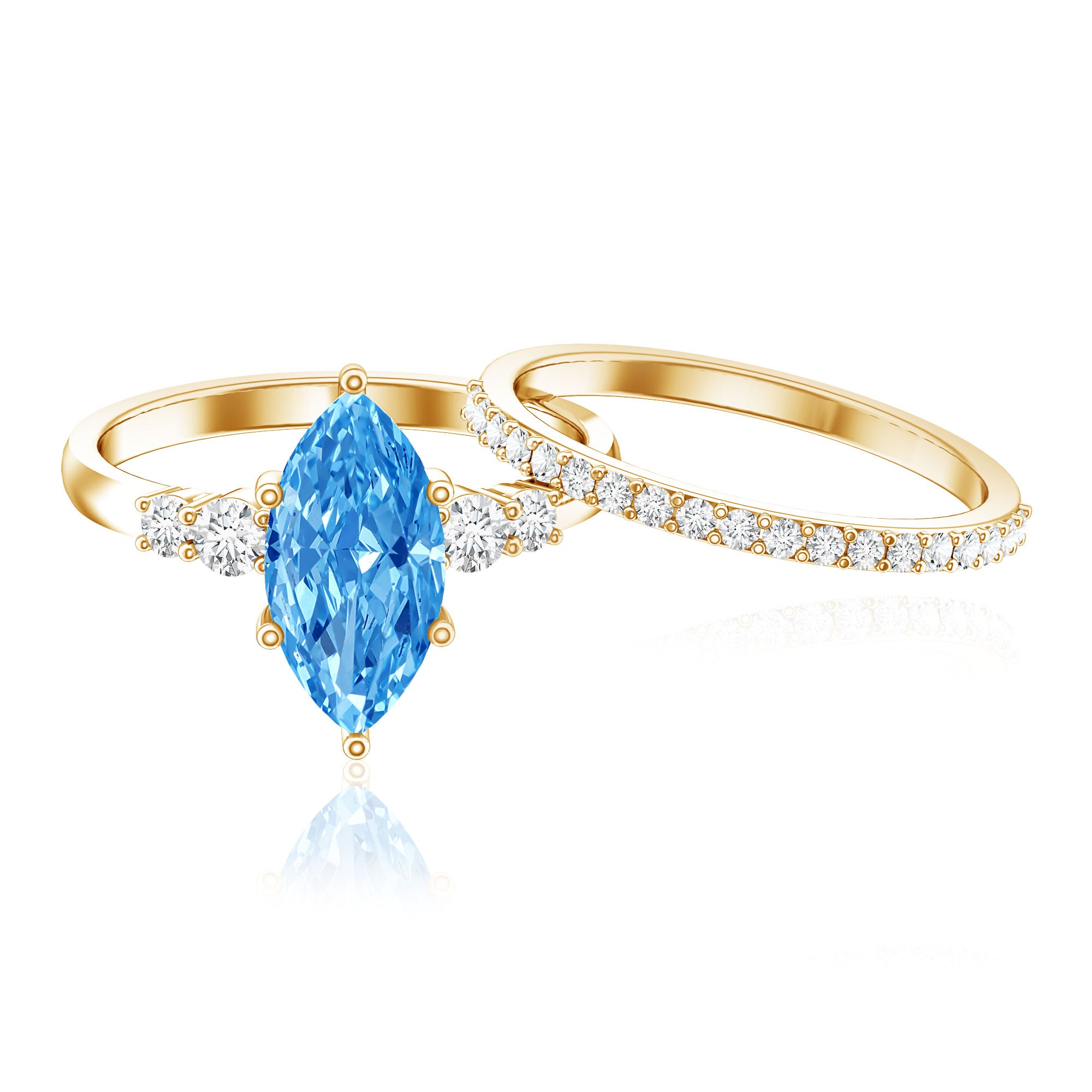 IGI Certified Lab Grown Blue Diamond Marquise Bridal Ring Set 2 Carat Vivid Blue - VS1 - Rosec Jewels