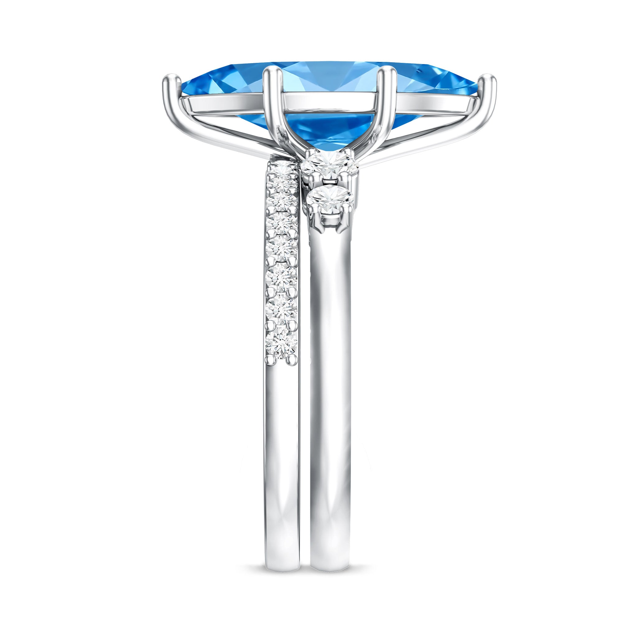 IGI Certified Marquise Cut Lab Grown 3 Carat Blue Diamond Engagement Ring with Enhancer Vivid Blue - VS1 - Rosec Jewels