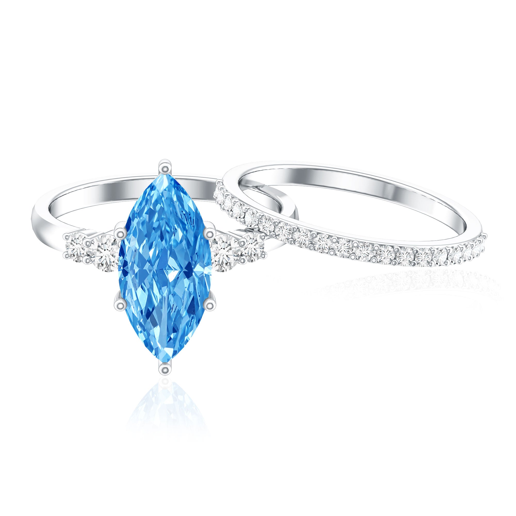 IGI Certified Marquise Cut Lab Grown 3 Carat Blue Diamond Engagement Ring with Enhancer Vivid Blue - VS1 - Rosec Jewels