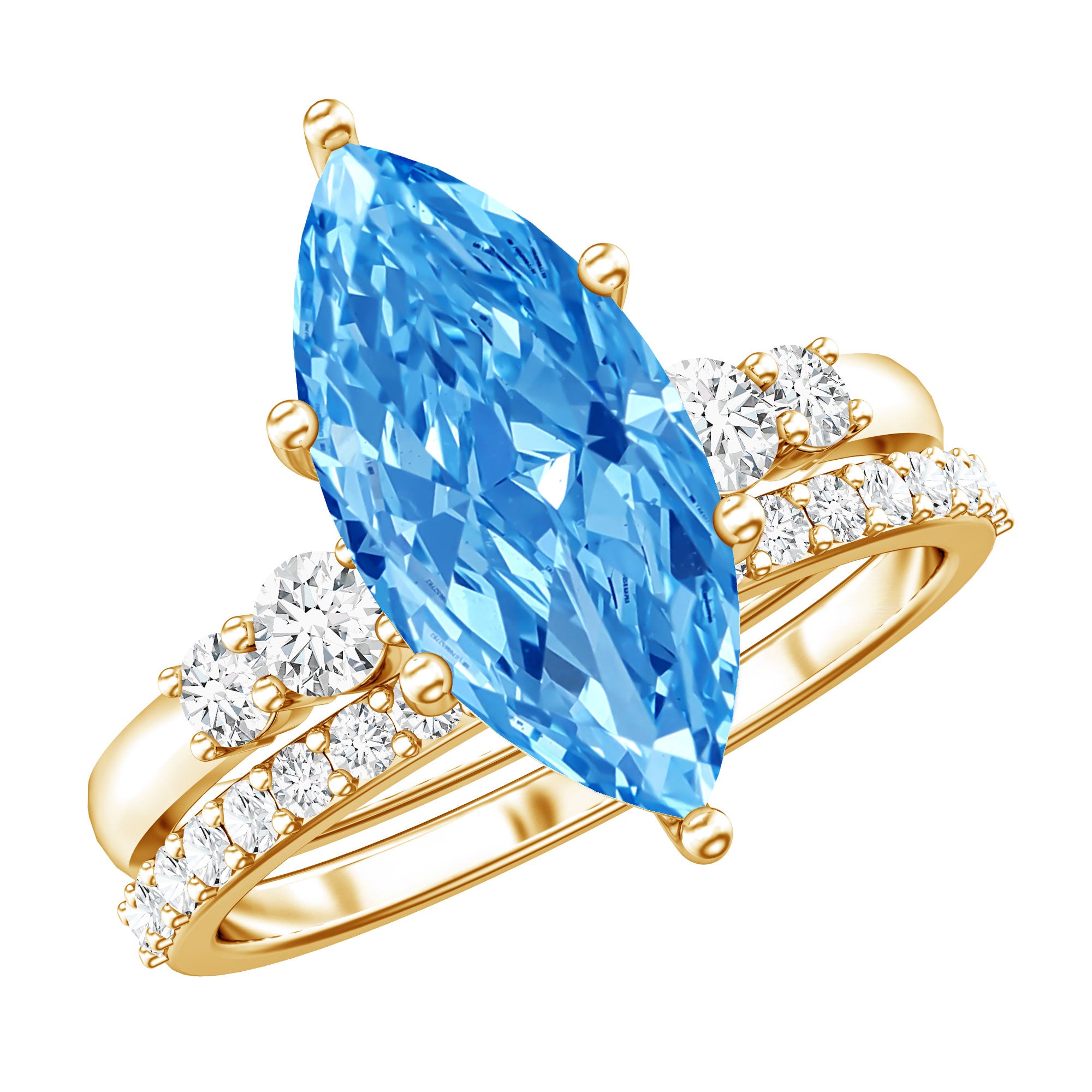 IGI Certified Marquise Cut Lab Grown 3 Carat Blue Diamond Engagement Ring with Enhancer Vivid Blue - VS1 - Rosec Jewels