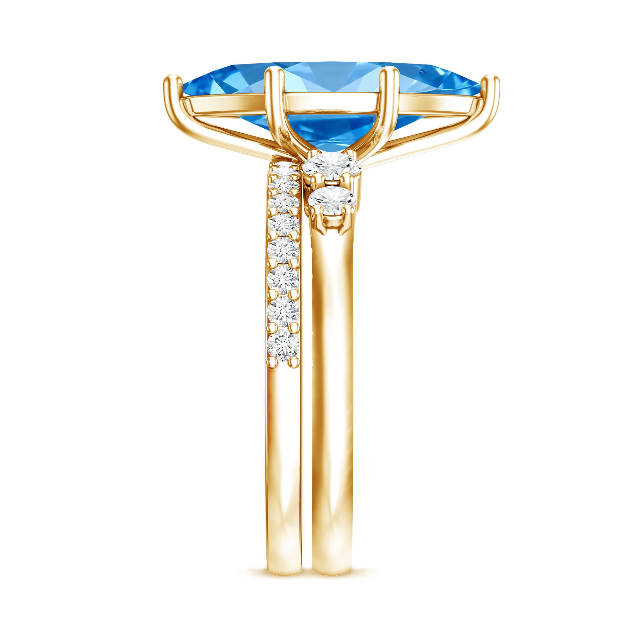 IGI Certified Marquise Cut Lab Grown 3 Carat Blue Diamond Engagement Ring with Enhancer Vivid Blue - VS1 - Rosec Jewels