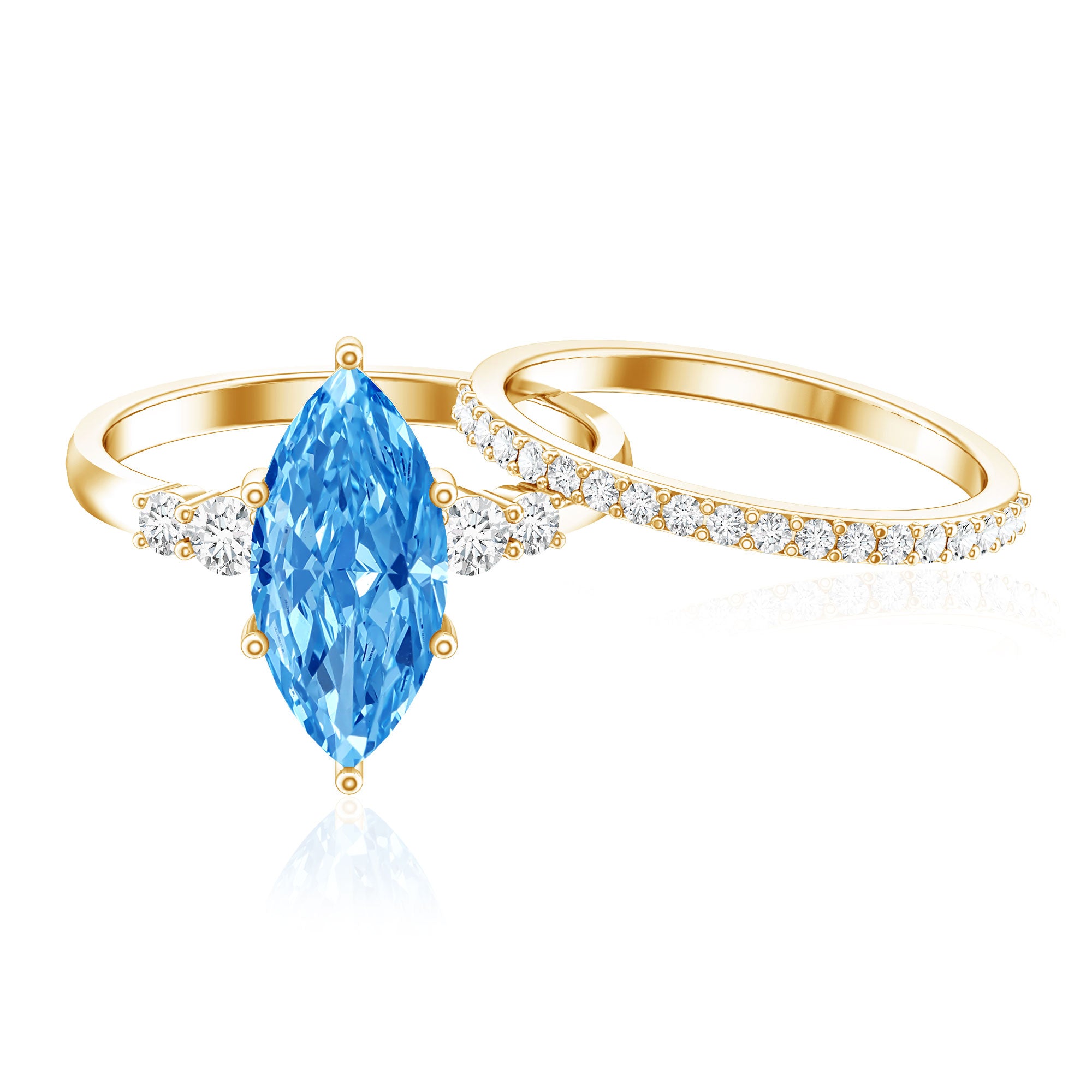 Rosec Jewels-IGI Certified Marquise Cut Lab Grown 3 Carat Blue Diamond Engagement Ring with Enhancer