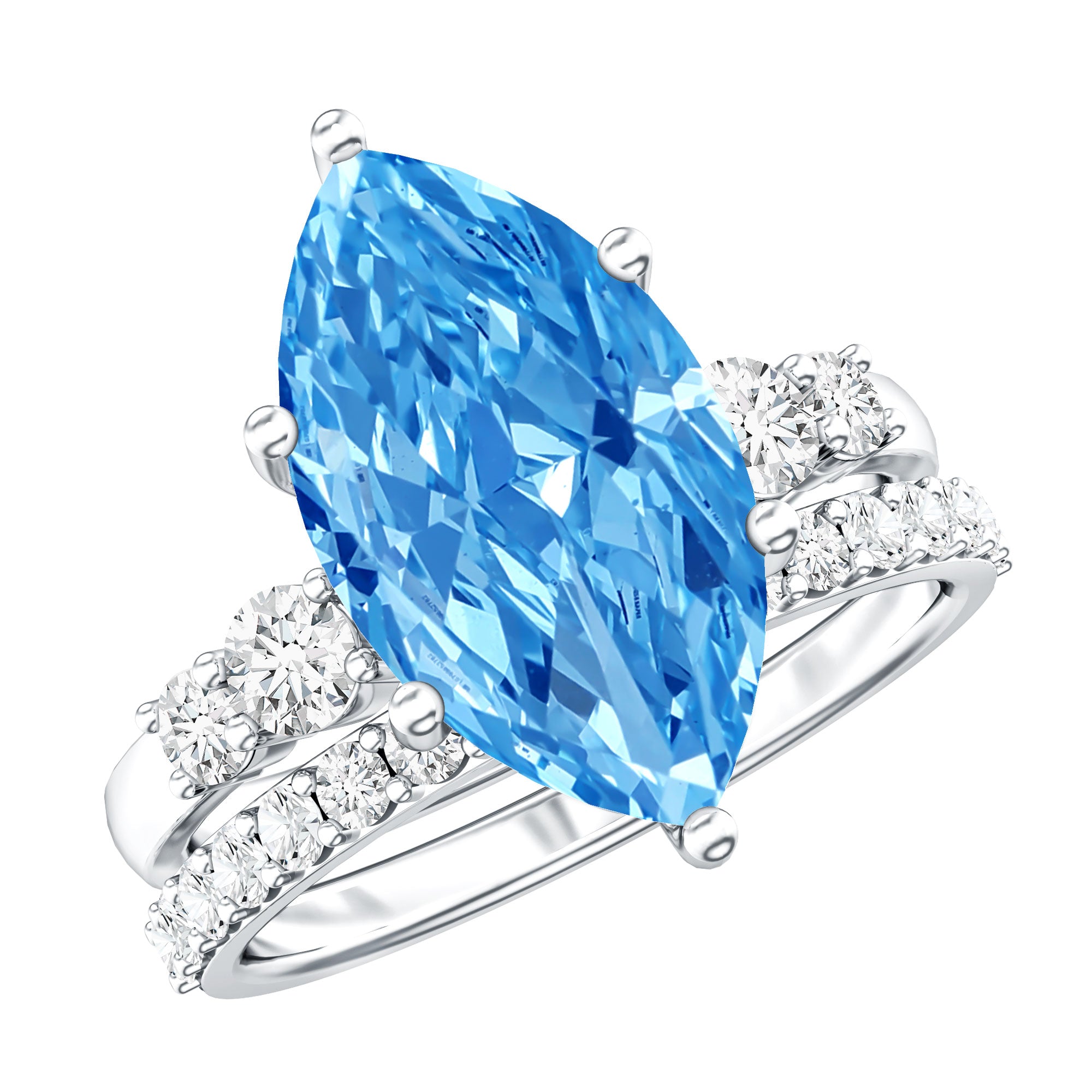 Huge 4 Carat Lab Grown Blue Diamond Solitaire Bridal Ring Set with IGI Certificate Vivid Blue - VS1 - Rosec Jewels