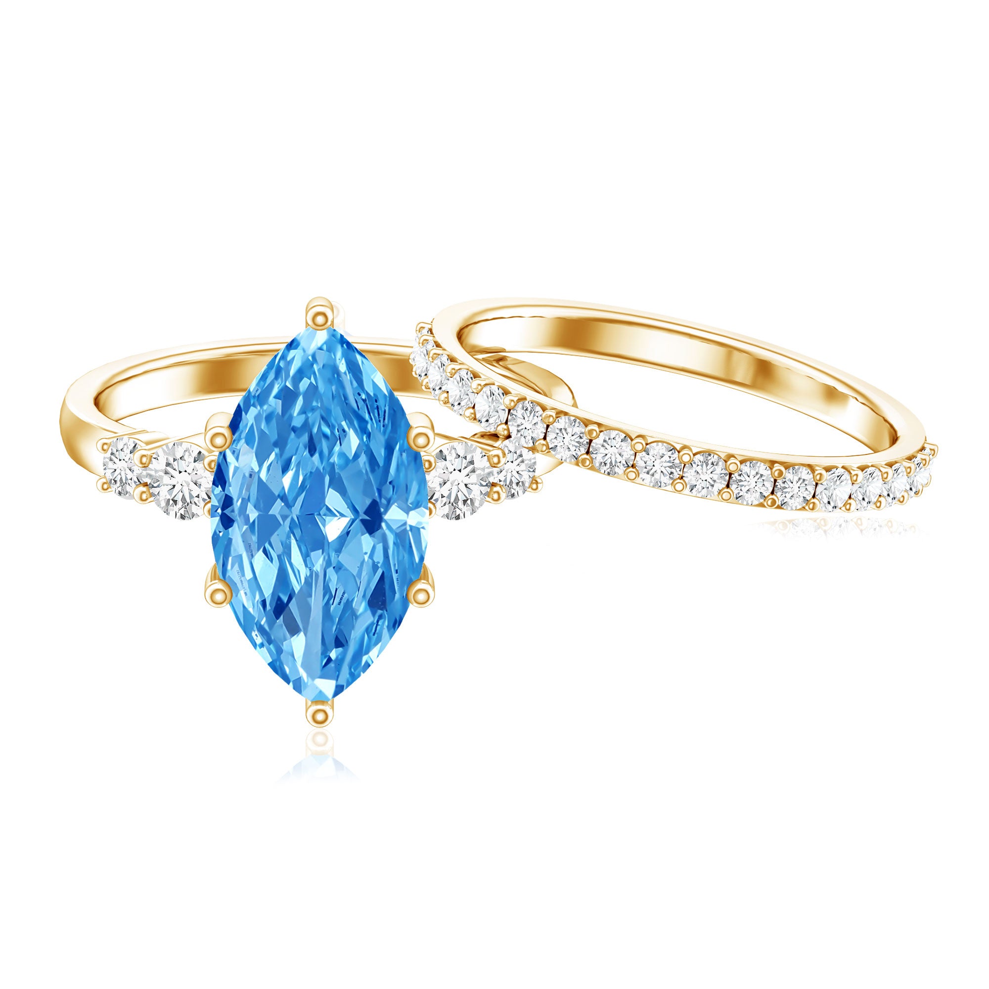 Rosec Jewels-Huge 4 Carat Lab Grown Blue Diamond Solitaire Bridal Ring Set with IGI Certificate
