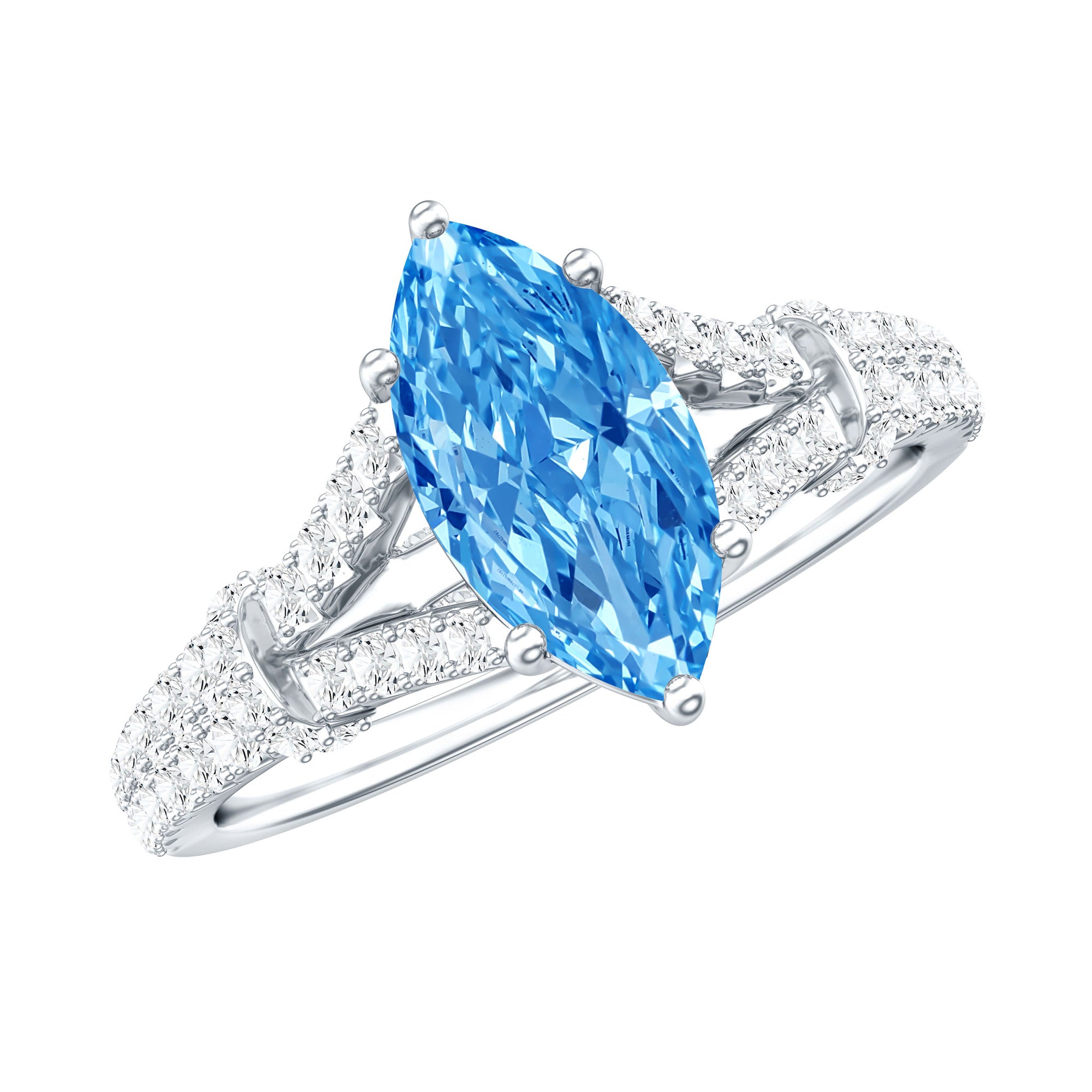 IGI Certified 1 Carat Lab Grown Blue Diamond Engagement Ring with Split Shank Vivid Blue - VS1 - Rosec Jewels