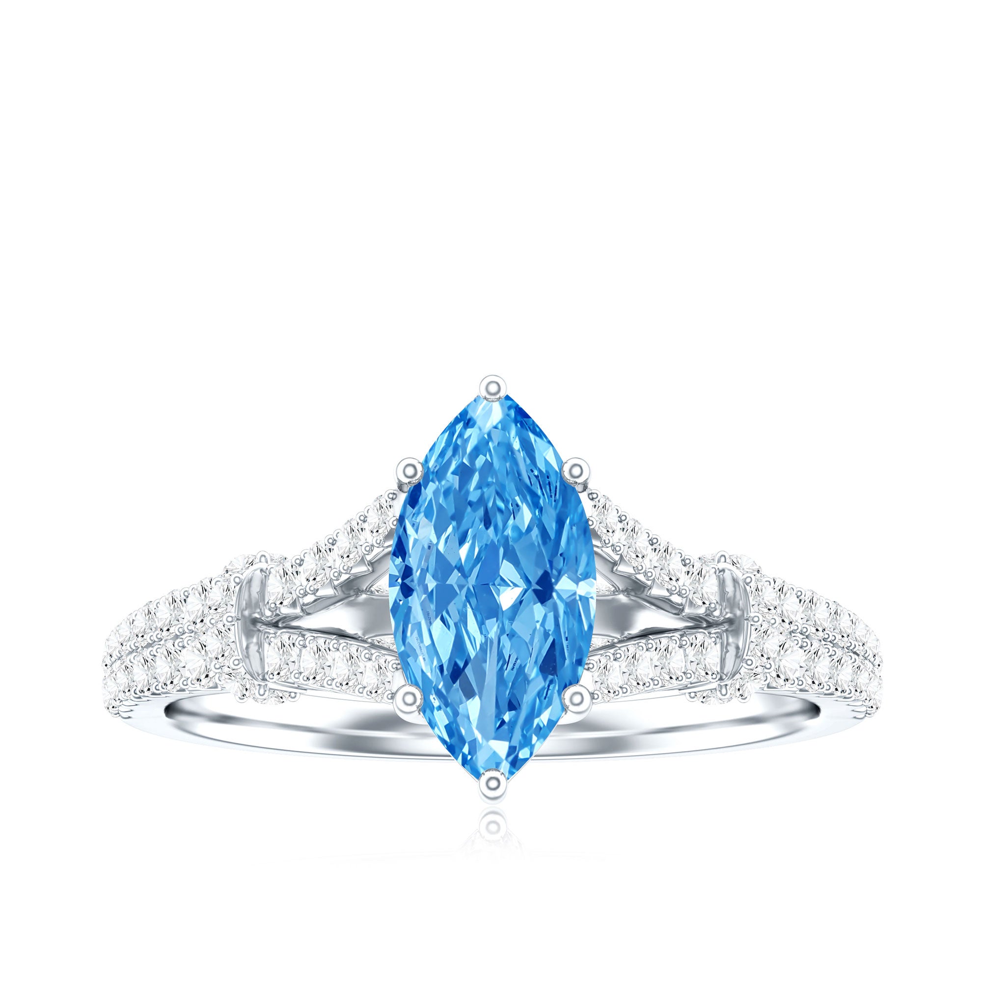 IGI Certified 1 Carat Lab Grown Blue Diamond Engagement Ring with Split Shank Vivid Blue - VS1 - Rosec Jewels