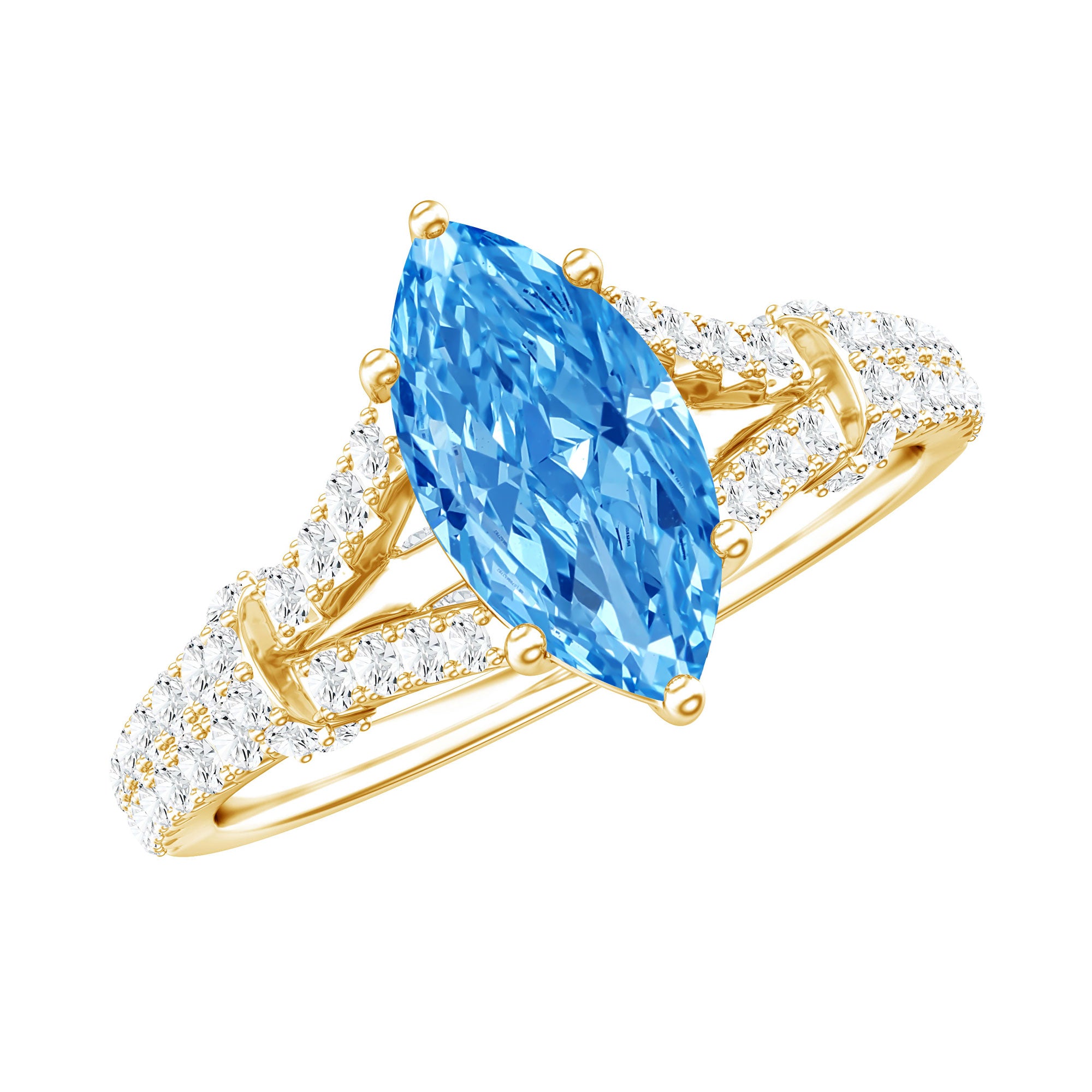 IGI Certified 1 Carat Lab Grown Blue Diamond Engagement Ring with Split Shank Vivid Blue - VS1 - Rosec Jewels