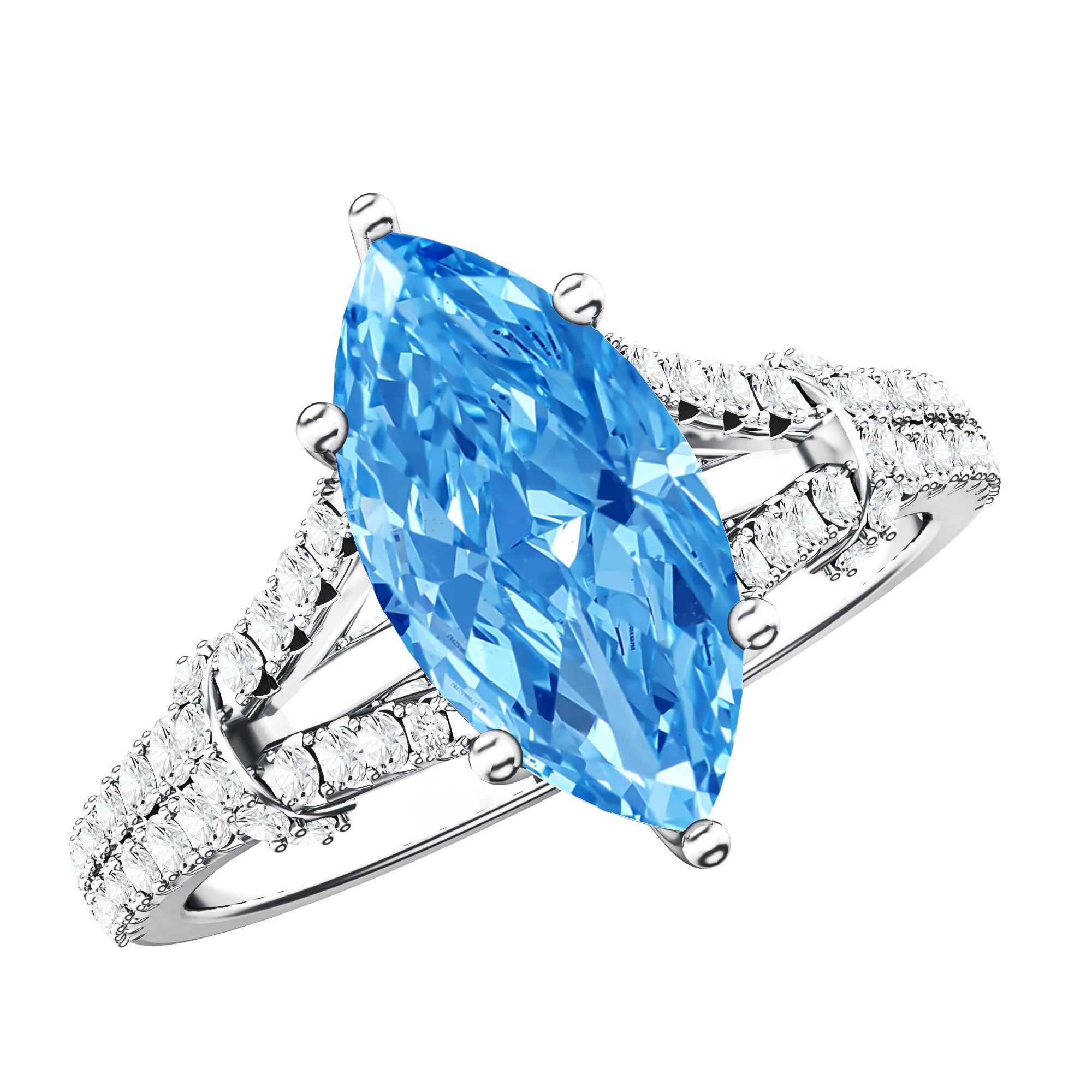 IGI Certified Marquise Cut Lab Grown Blue Diamond 2 Carat Engagement Ring with Split Shank Vivid Blue - VS1 - Rosec Jewels