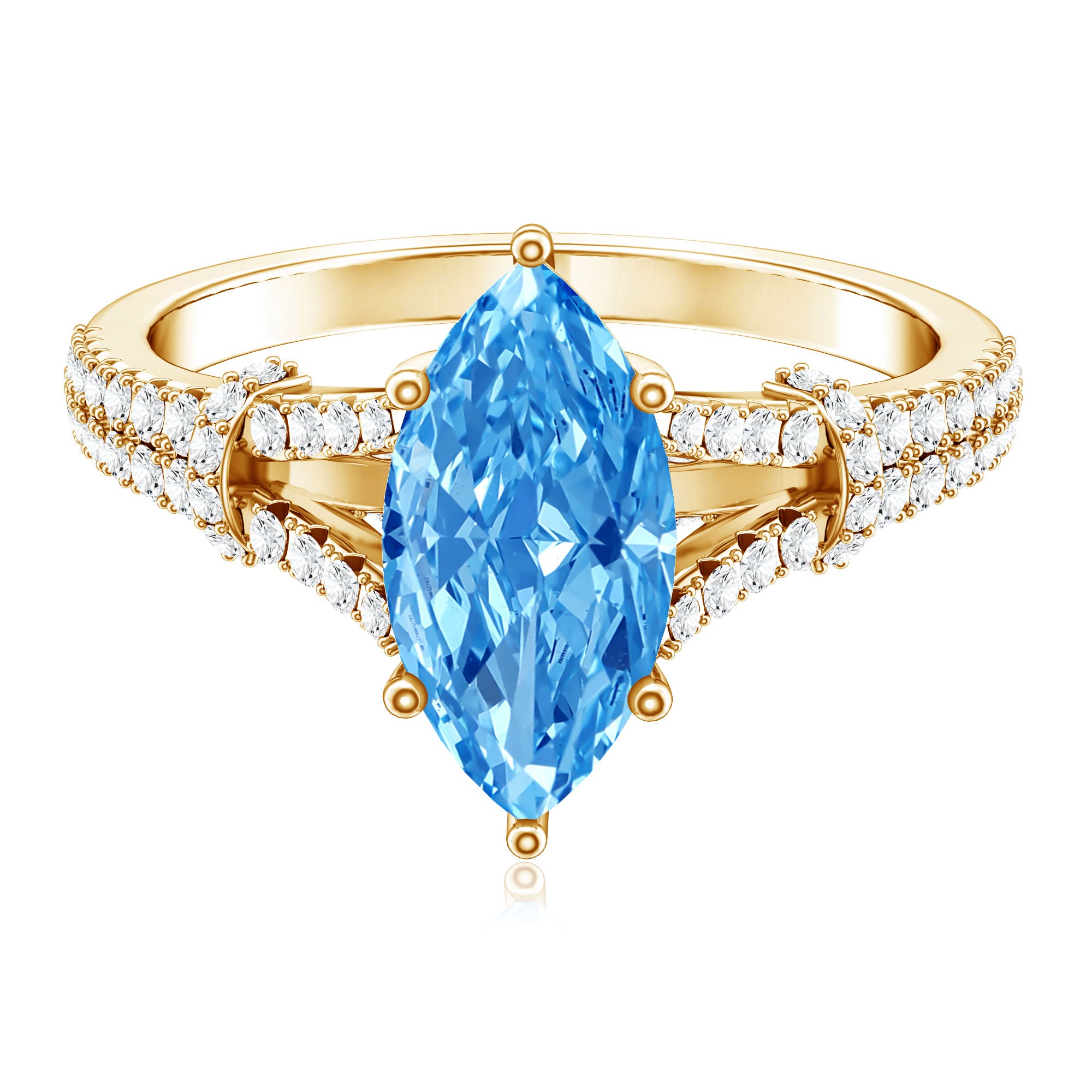 IGI Certified Marquise Cut Lab Grown Blue Diamond 2 Carat Engagement Ring with Split Shank Vivid Blue - VS1 - Rosec Jewels