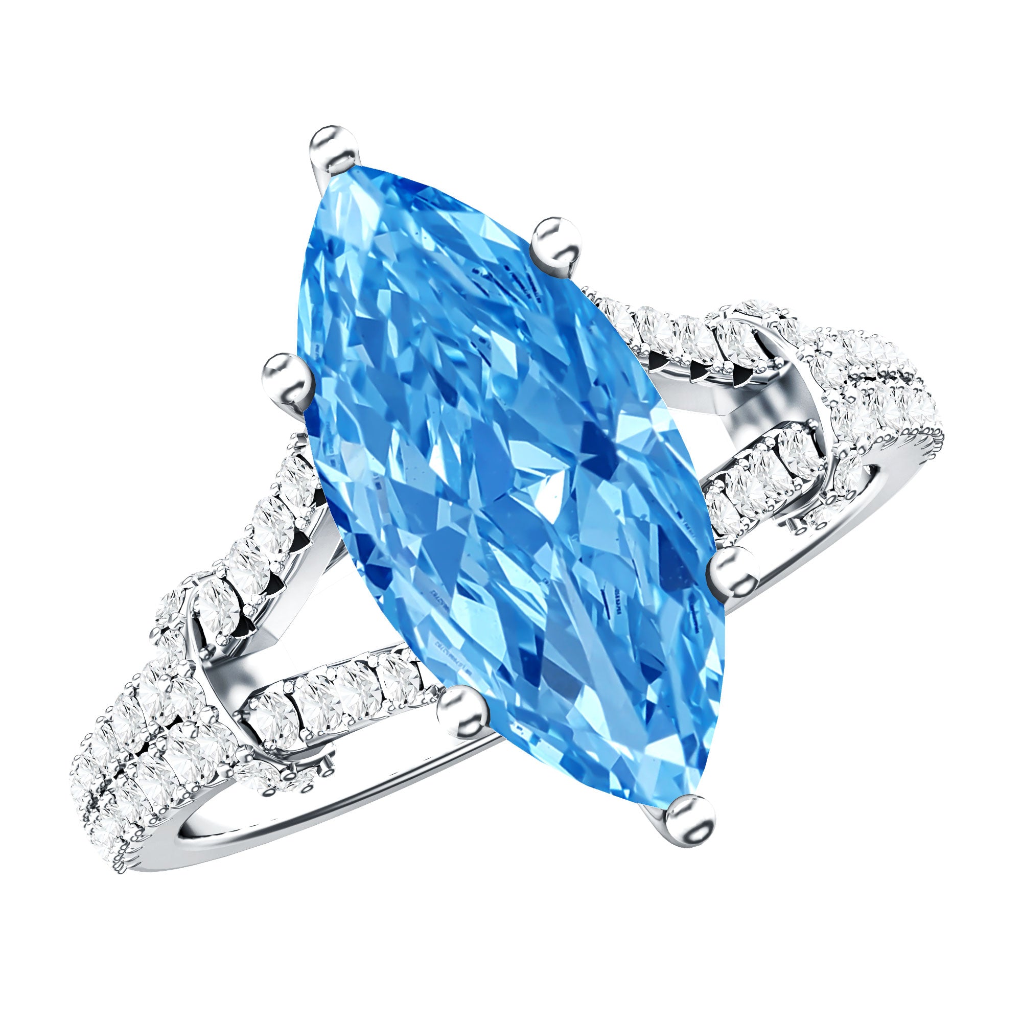 IGI Certified 3 Carat Blue Lab Grown Diamond Marquise Engagement Ring with Split Shank Vivid Blue - VS1 - Rosec Jewels