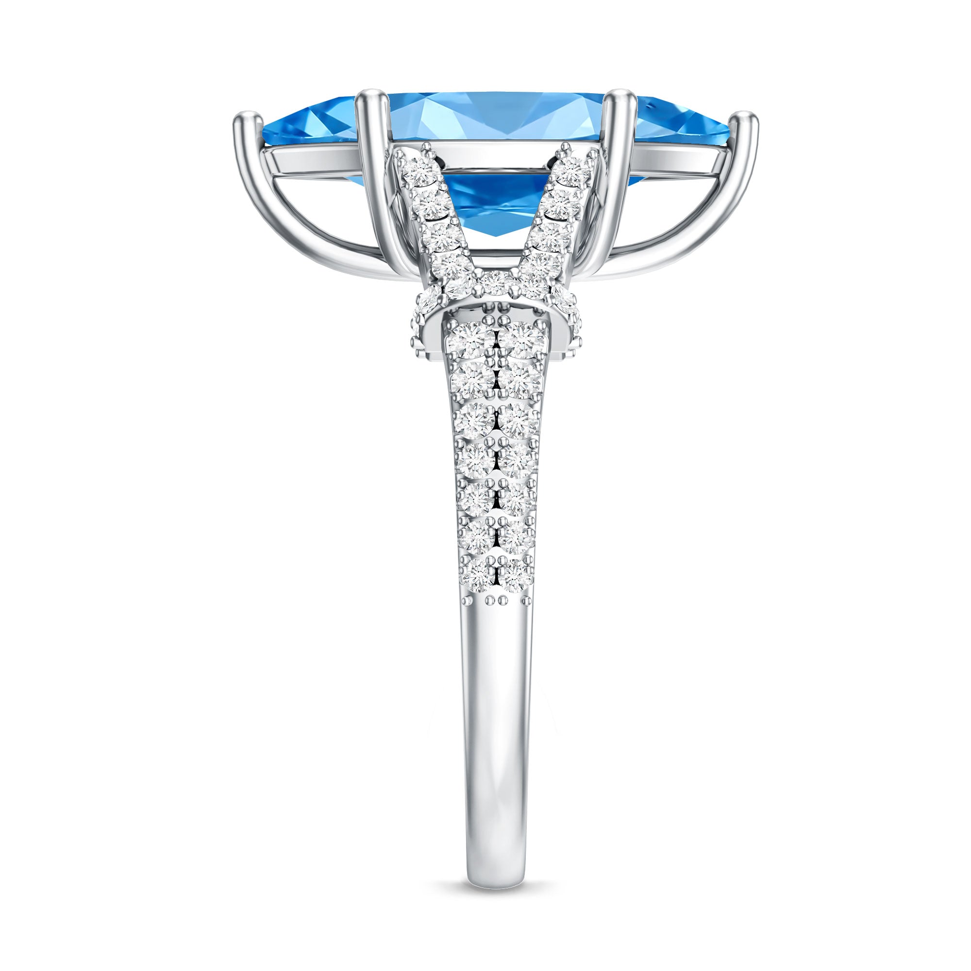 IGI Certified 3 Carat Blue Lab Grown Diamond Marquise Engagement Ring with Split Shank Vivid Blue - VS1 - Rosec Jewels