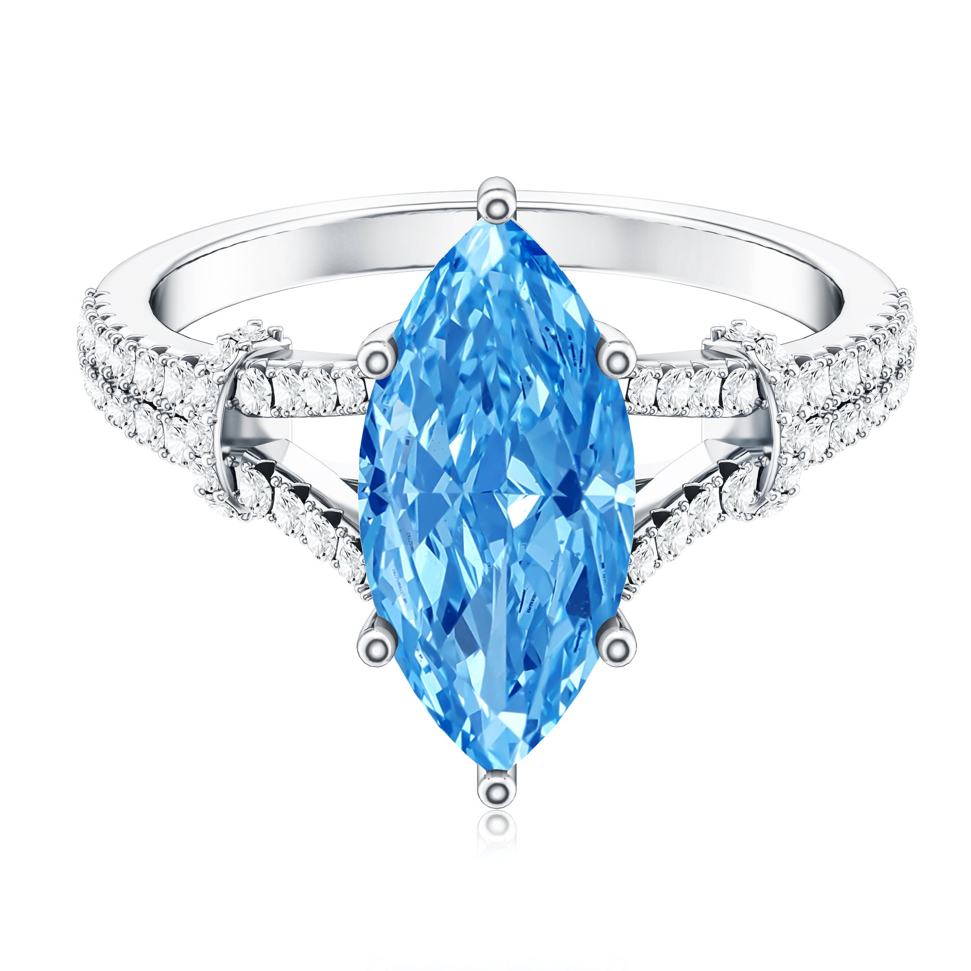 IGI Certified 3 Carat Blue Lab Grown Diamond Marquise Engagement Ring with Split Shank Vivid Blue - VS1 - Rosec Jewels