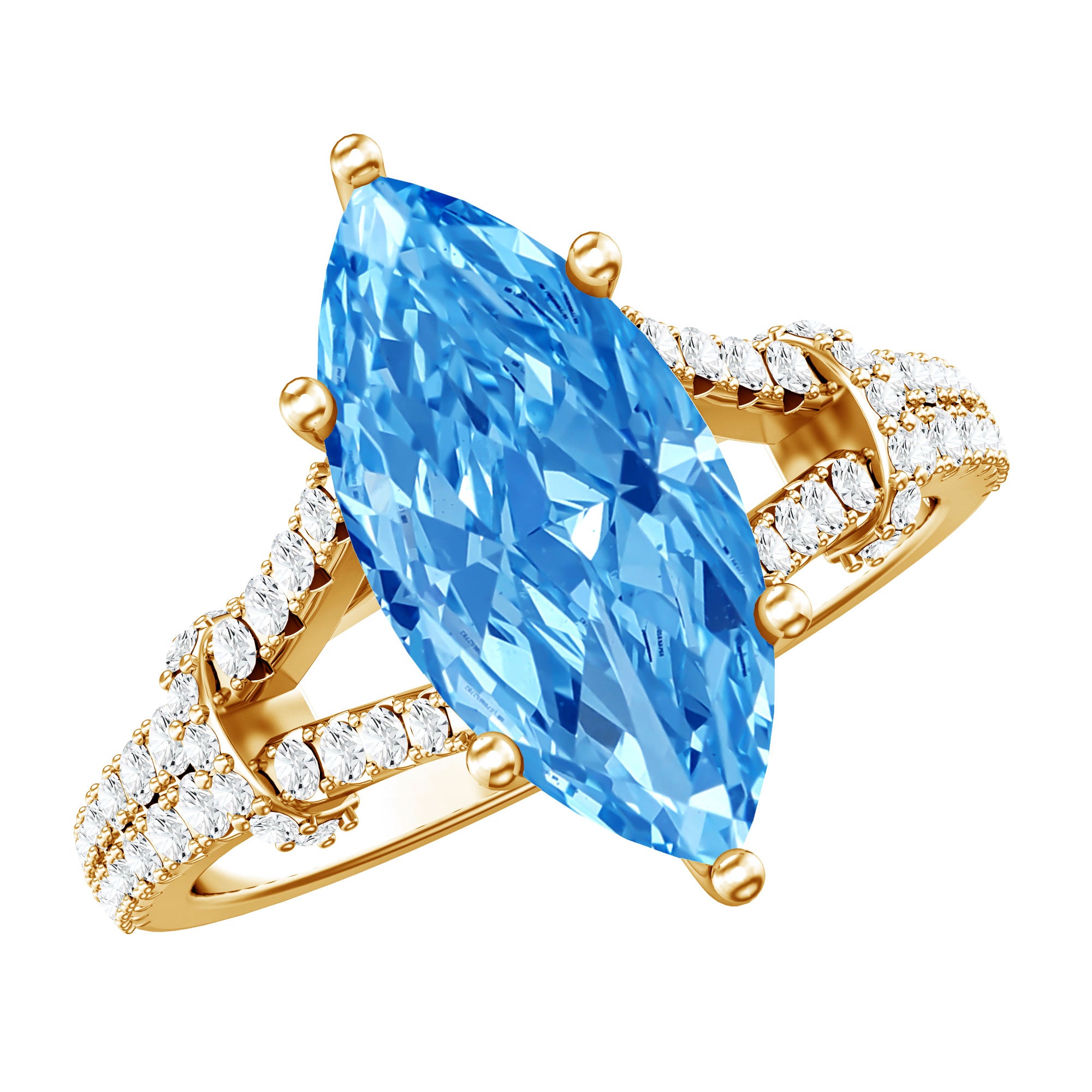 IGI Certified 3 Carat Blue Lab Grown Diamond Marquise Engagement Ring with Split Shank Vivid Blue - VS1 - Rosec Jewels