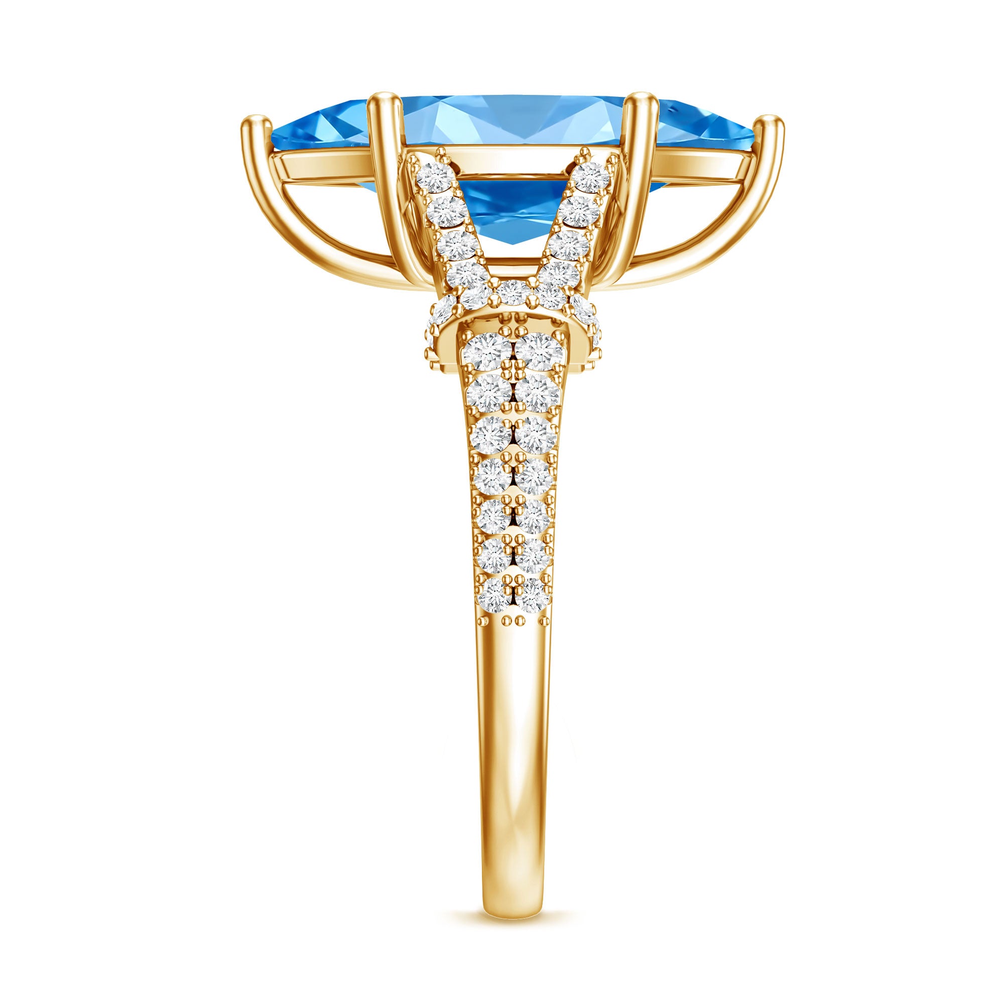 IGI Certified 3 Carat Blue Lab Grown Diamond Marquise Engagement Ring with Split Shank Vivid Blue - VS1 - Rosec Jewels