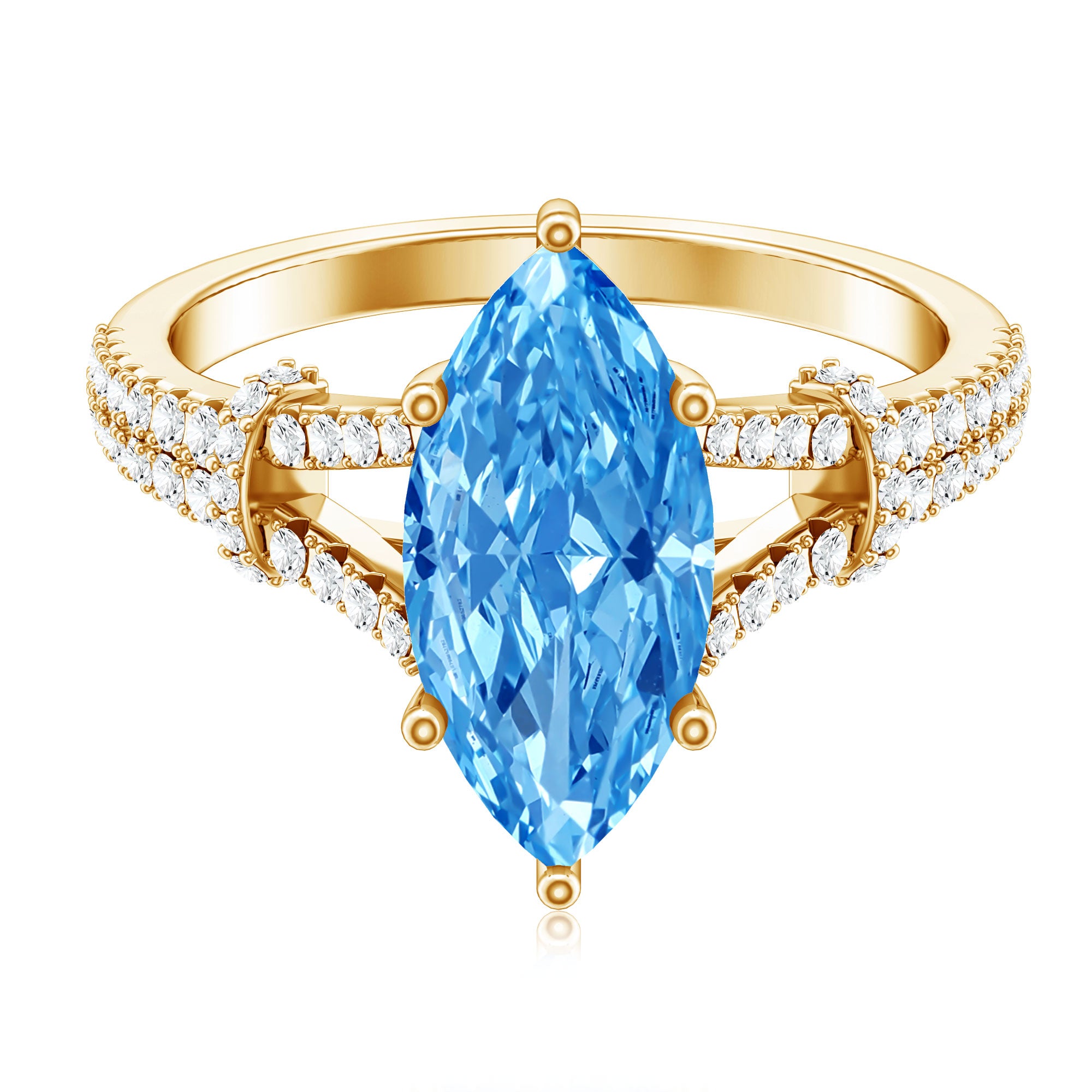 IGI Certified 3 Carat Blue Lab Grown Diamond Marquise Engagement Ring with Split Shank Vivid Blue - VS1 - Rosec Jewels