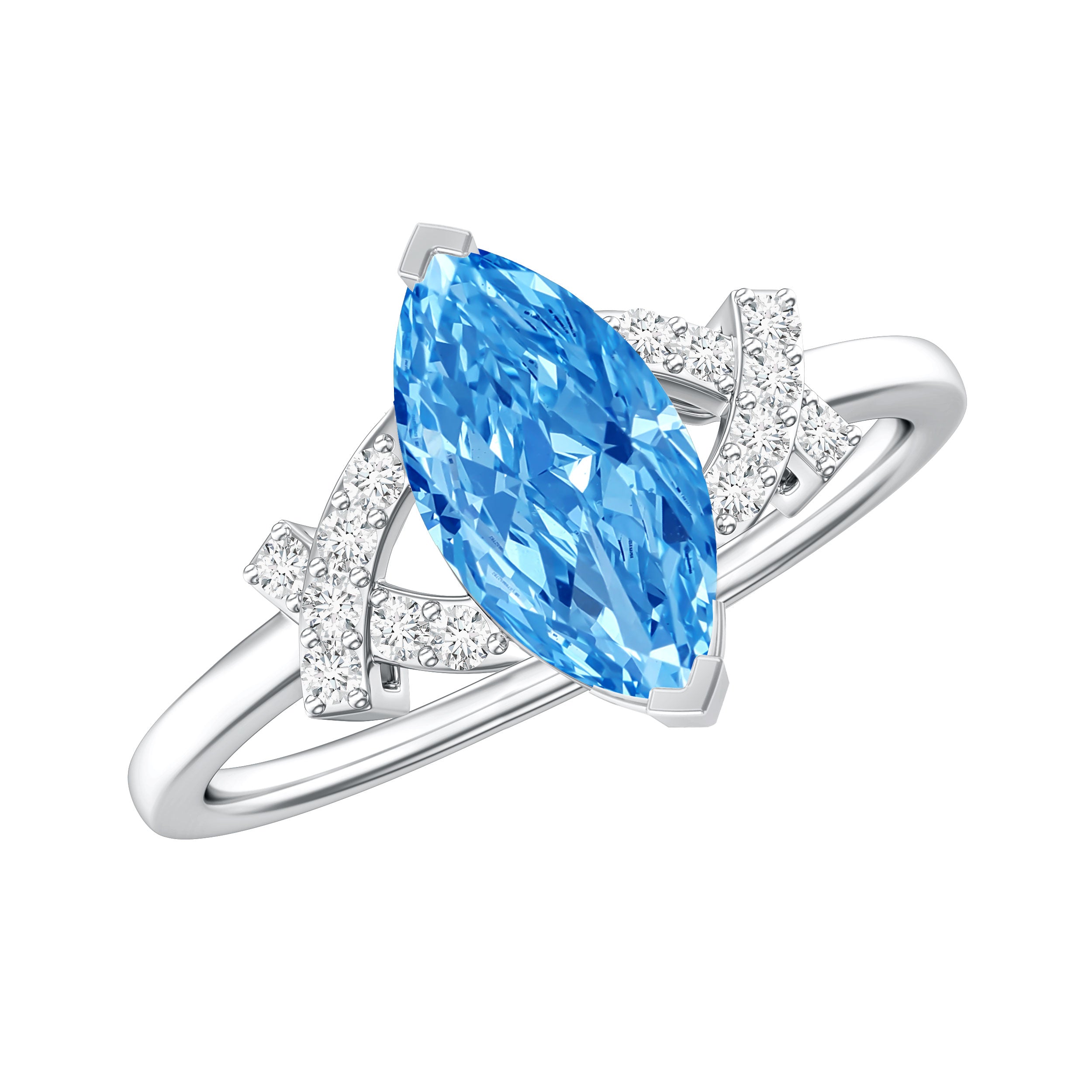 1 Carat Marquise Cut Lab Grown Blue Diamond Statement Ring with IGI Certificate Vivid Blue - VS1 - Rosec Jewels
