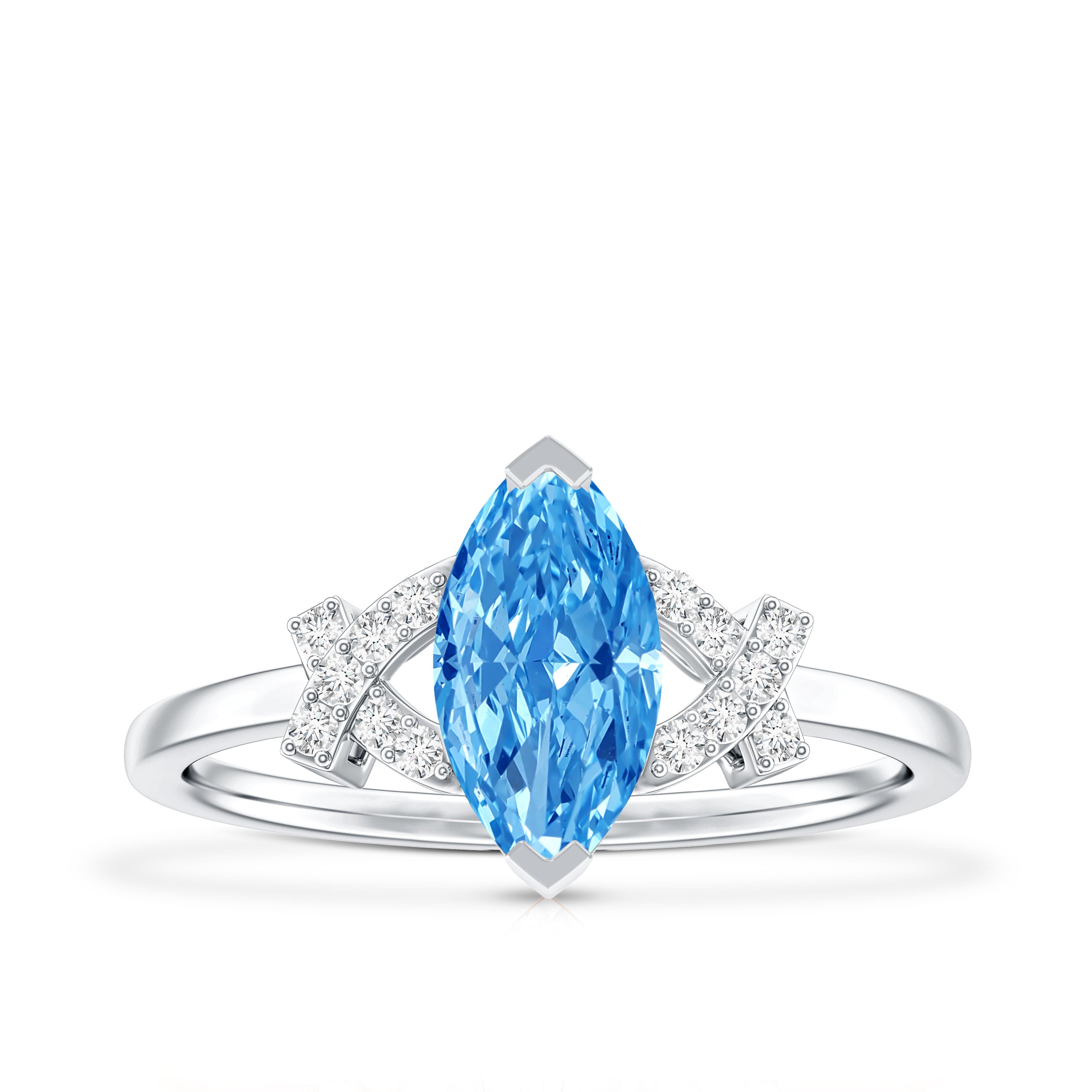 1 Carat Marquise Cut Lab Grown Blue Diamond Statement Ring with IGI Certificate Vivid Blue - VS1 - Rosec Jewels