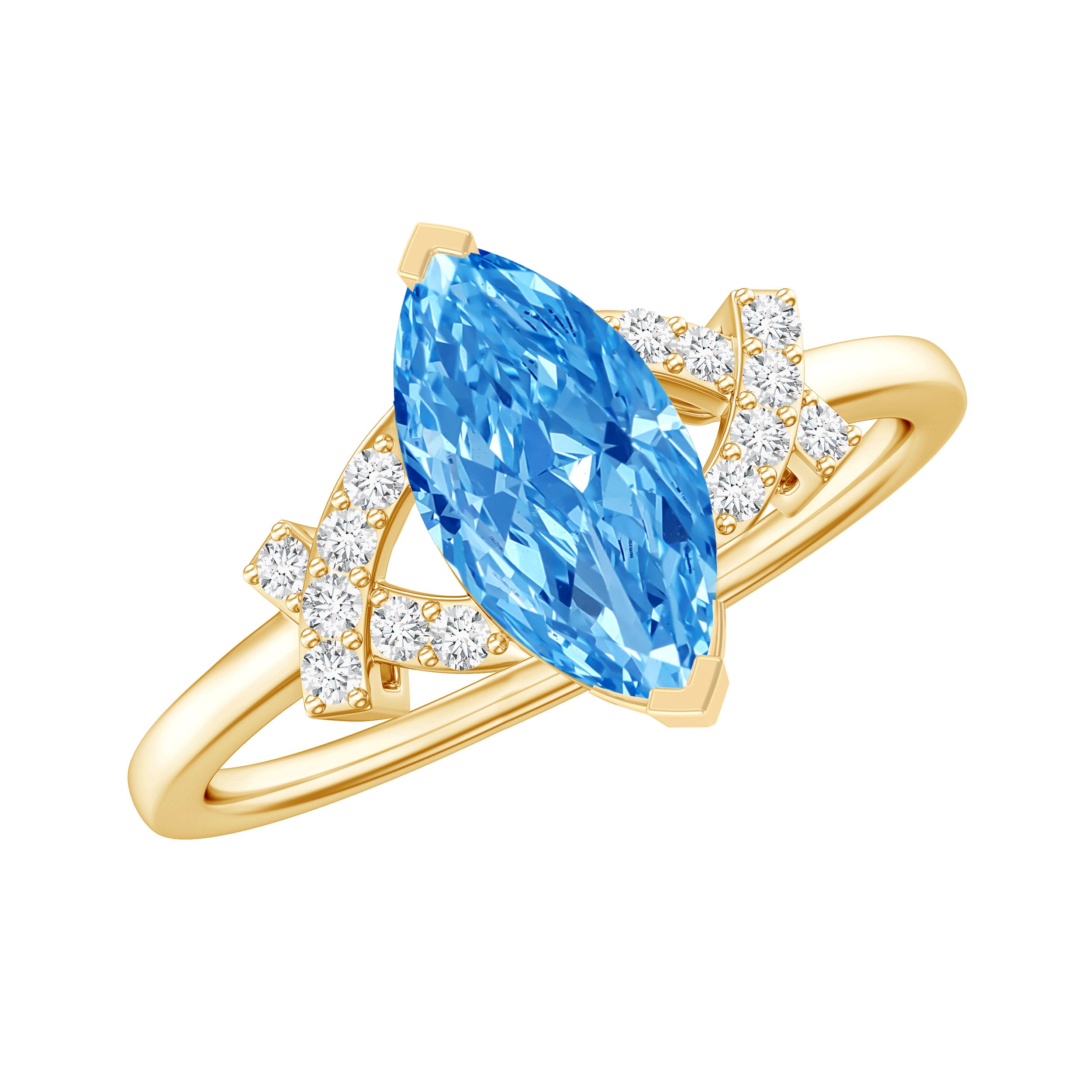 1 Carat Marquise Cut Lab Grown Blue Diamond Statement Ring with IGI Certificate Vivid Blue - VS1 - Rosec Jewels