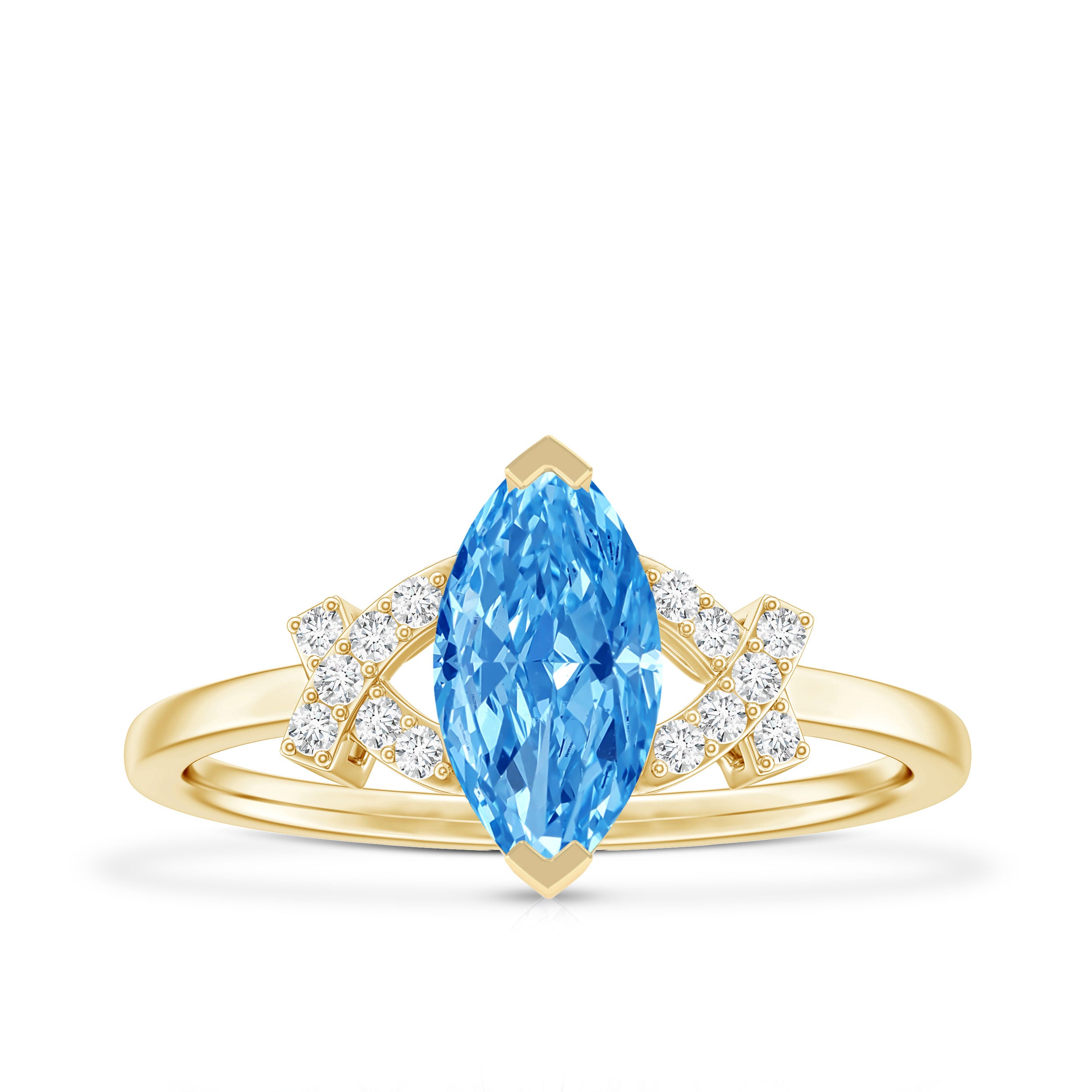 1 Carat Marquise Cut Lab Grown Blue Diamond Statement Ring with IGI Certificate Vivid Blue - VS1 - Rosec Jewels