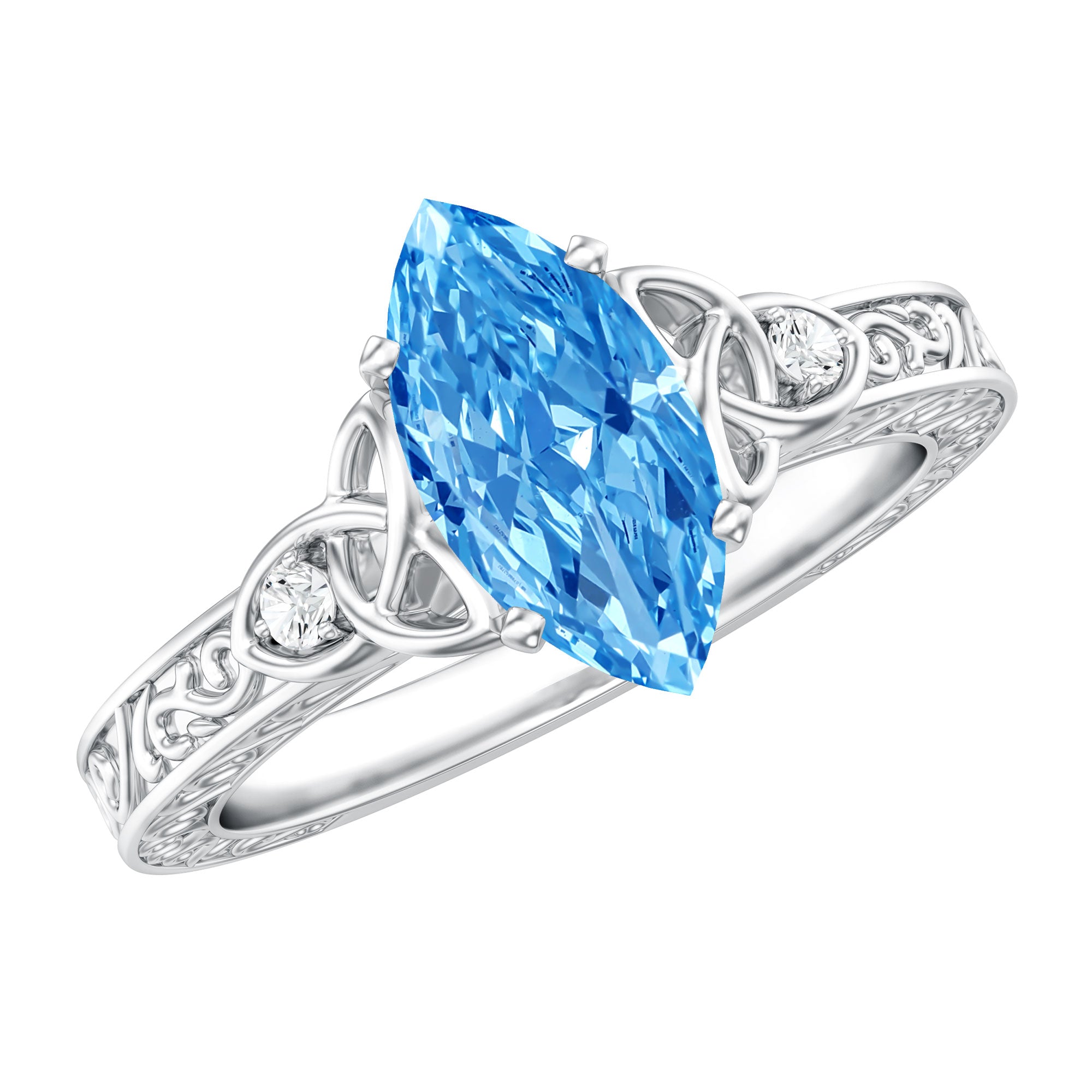 IGI Certified Vintage Looking 1 Carat Lab Blue Diamond Knot Engagement Ring Vivid Blue - VS1 - Rosec Jewels