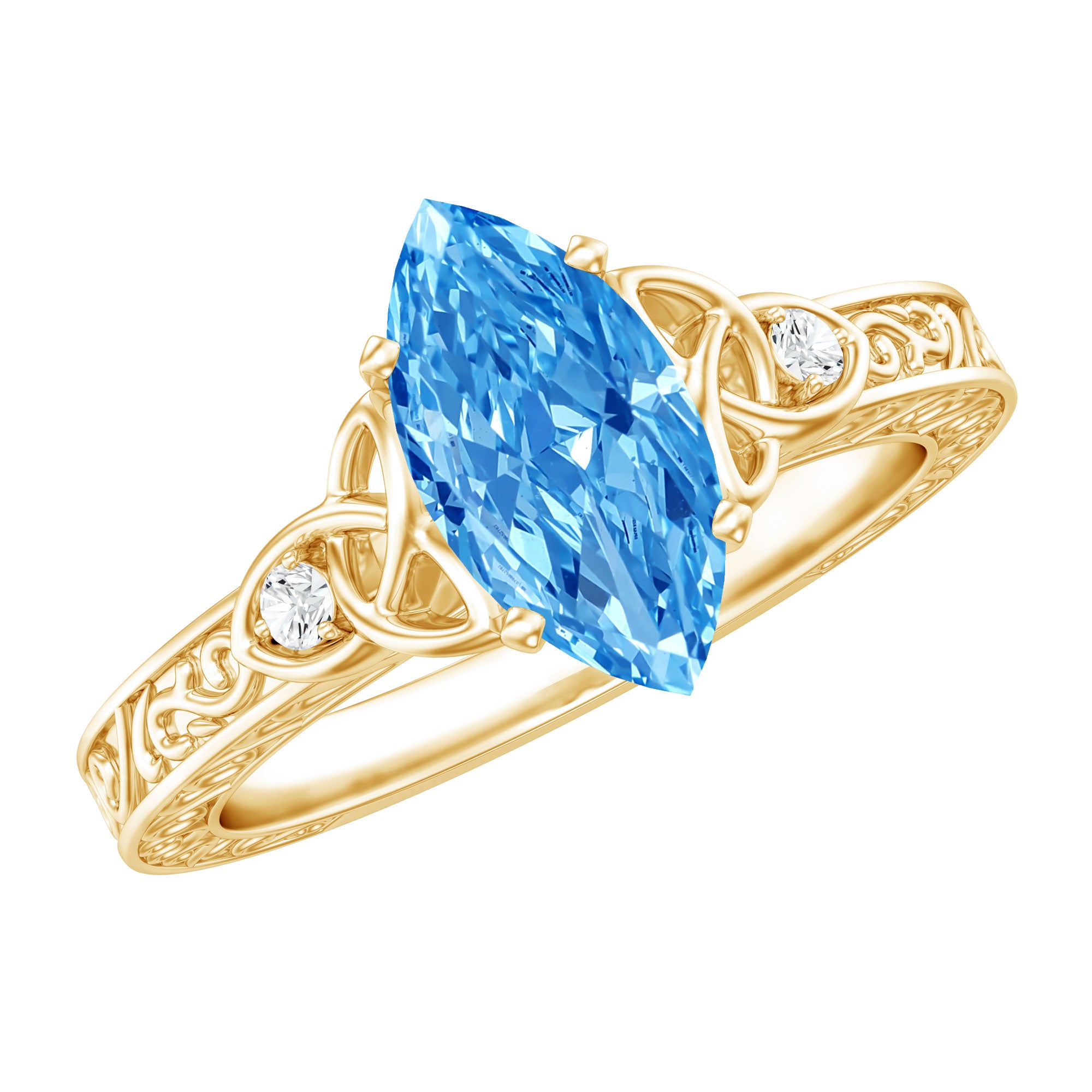 IGI Certified Vintage Looking 1 Carat Lab Blue Diamond Knot Engagement Ring Vivid Blue - VS1 - Rosec Jewels