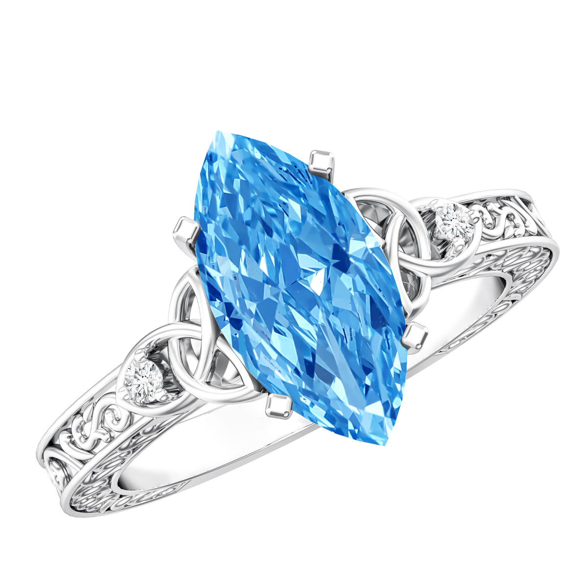 Vintage Inspired 2 Carat Marquise Lab Grown Blue Diamond Celtic Engagement Ring IGI Certified Vivid Blue - VS1 - Rosec Jewels