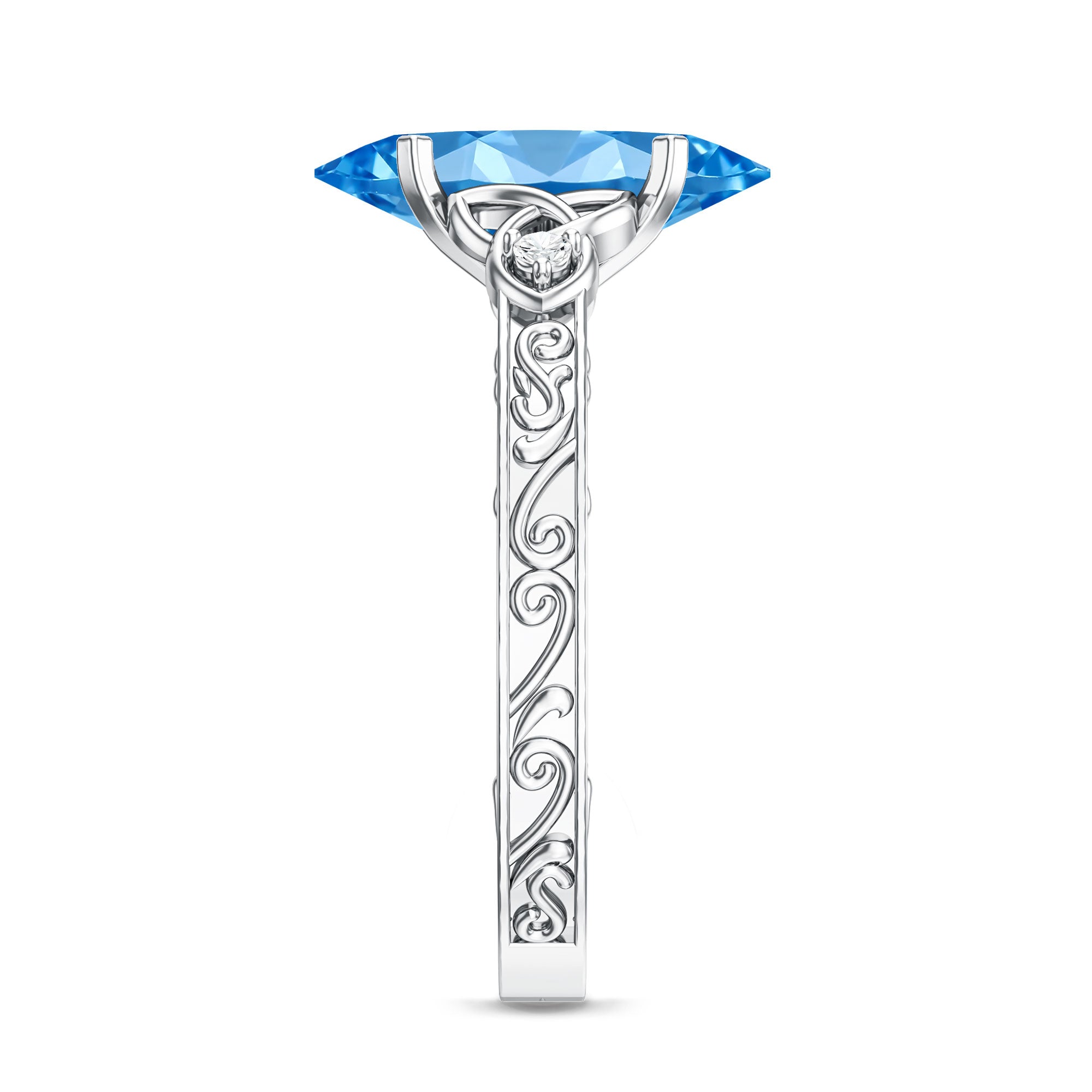 Vintage Inspired 2 Carat Marquise Lab Grown Blue Diamond Celtic Engagement Ring IGI Certified Vivid Blue - VS1 - Rosec Jewels