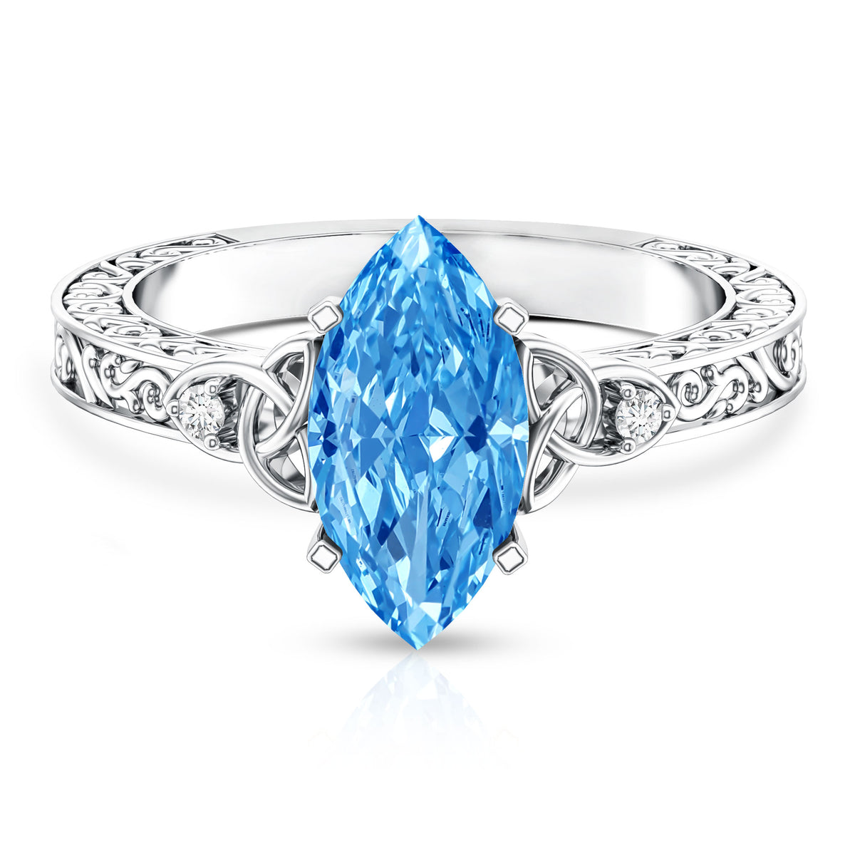Vintage Inspired 2 Carat Marquise Lab Grown Blue Diamond Celtic Engagement Ring IGI Certified Vivid Blue - VS1 - Rosec Jewels